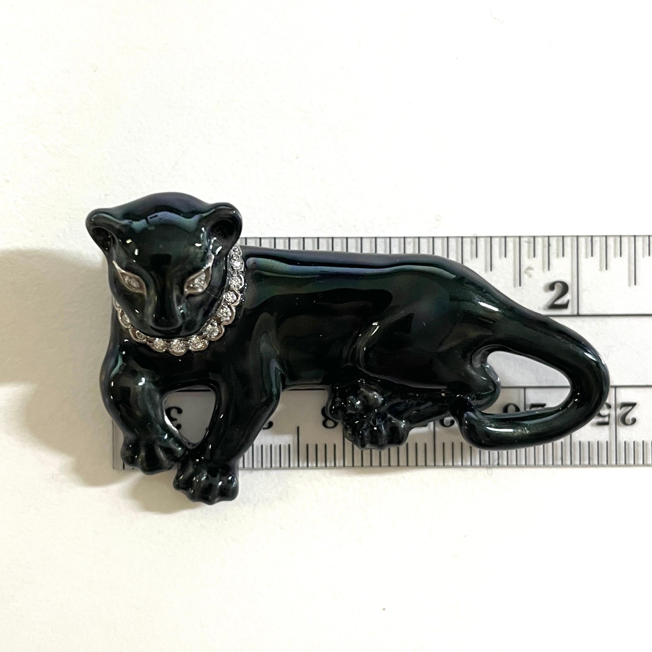 Round Cut Oscar Heyman Diamond & Enamel Panther Brooch For Sale