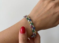 Oscar Heyman Diamond & Multi-Color Sapphire Platinum Bracelet with Box & Papers