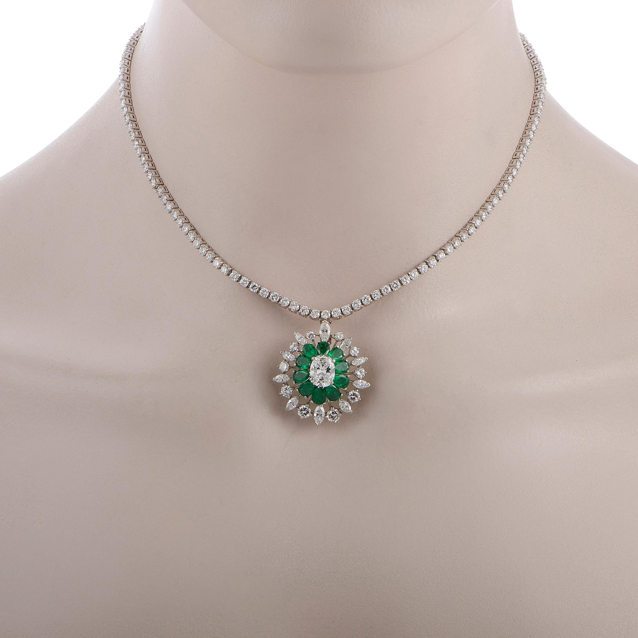 Oscar Heyman Diamond Pave and Emerald Round Platinum Pendant Necklace 1
