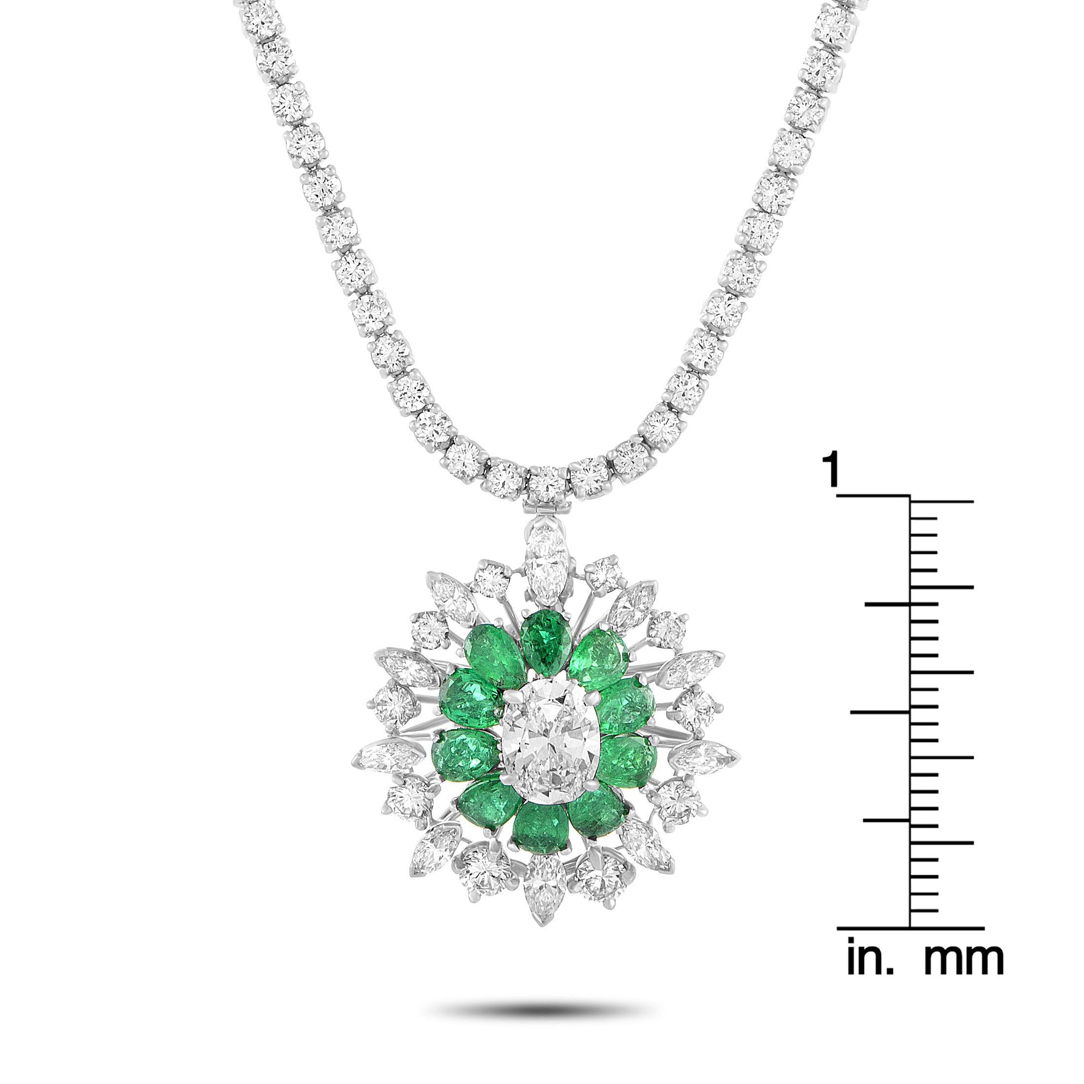 Oscar Heyman Diamond Pave and Emerald Round Platinum Pendant Necklace 2