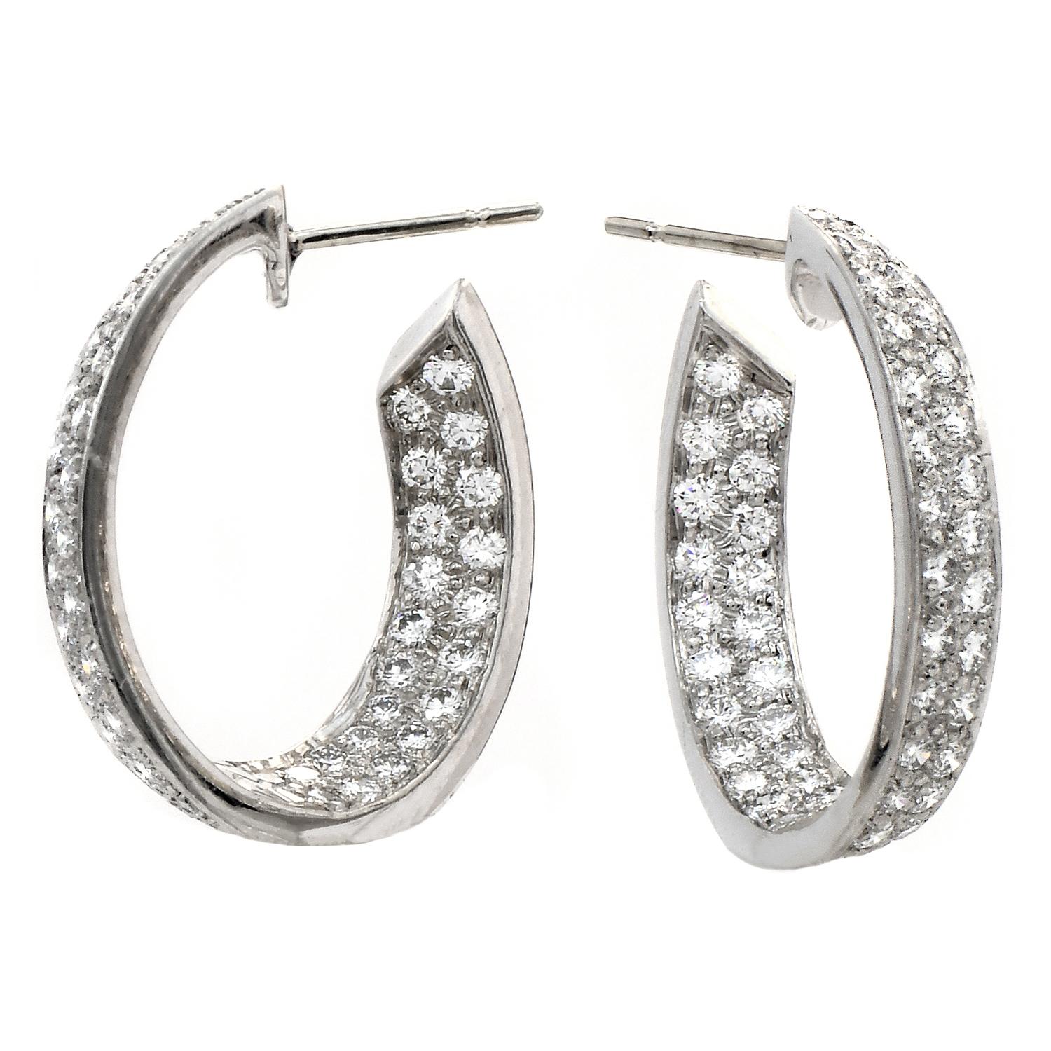 Art Deco Oscar Heyman Diamond Platinum Inside Outside Hoop Earrings For Sale