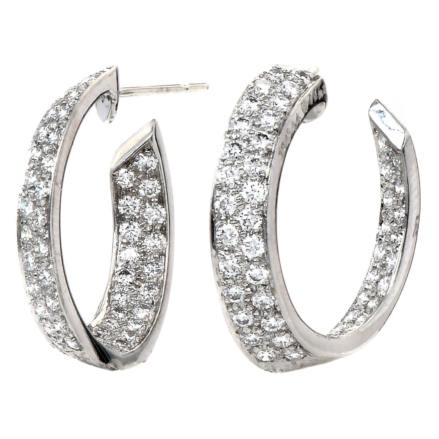 Round Cut Oscar Heyman Diamond Platinum Inside Outside Hoop Earrings For Sale