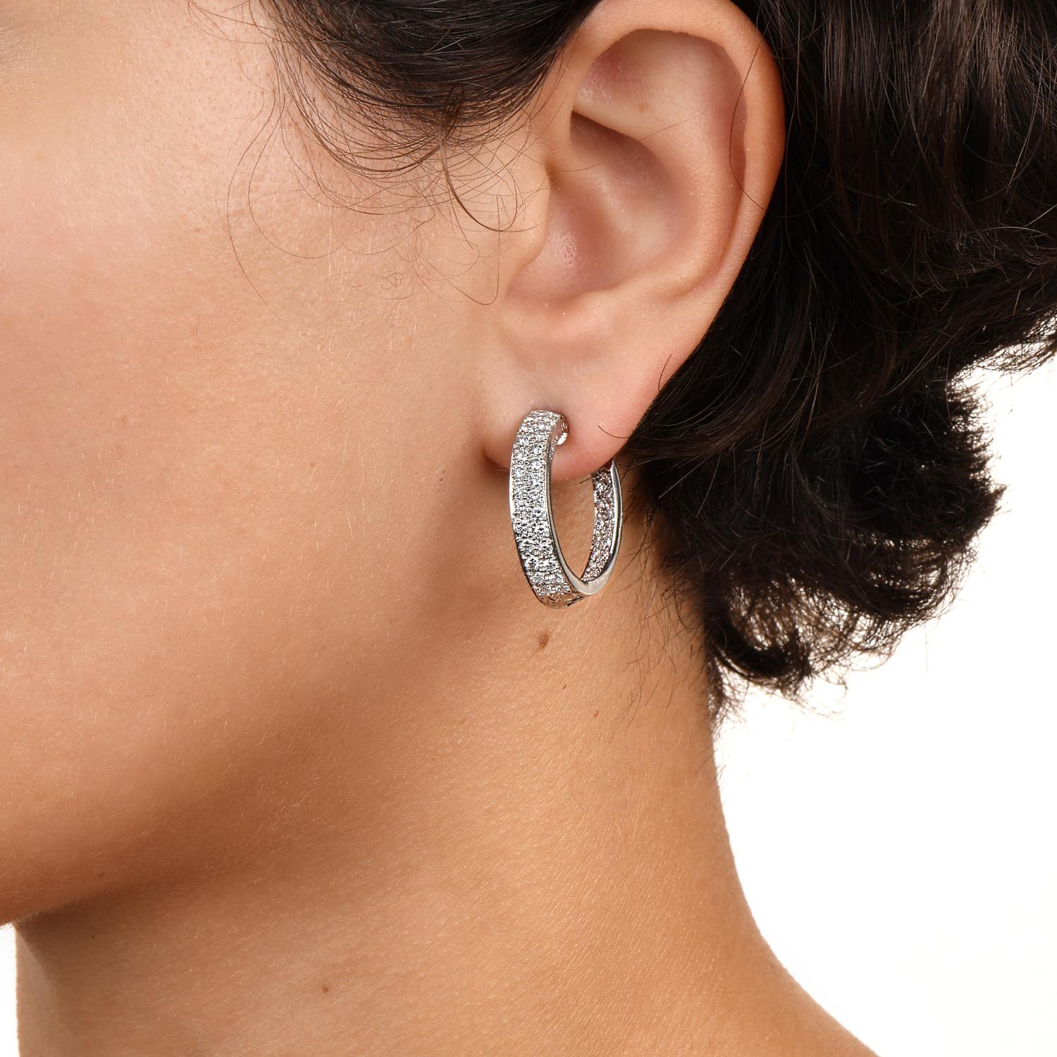 Oscar Heyman, boucles d'oreilles en platine avec diamants à l'intérieur et extérieur Pour femmes en vente