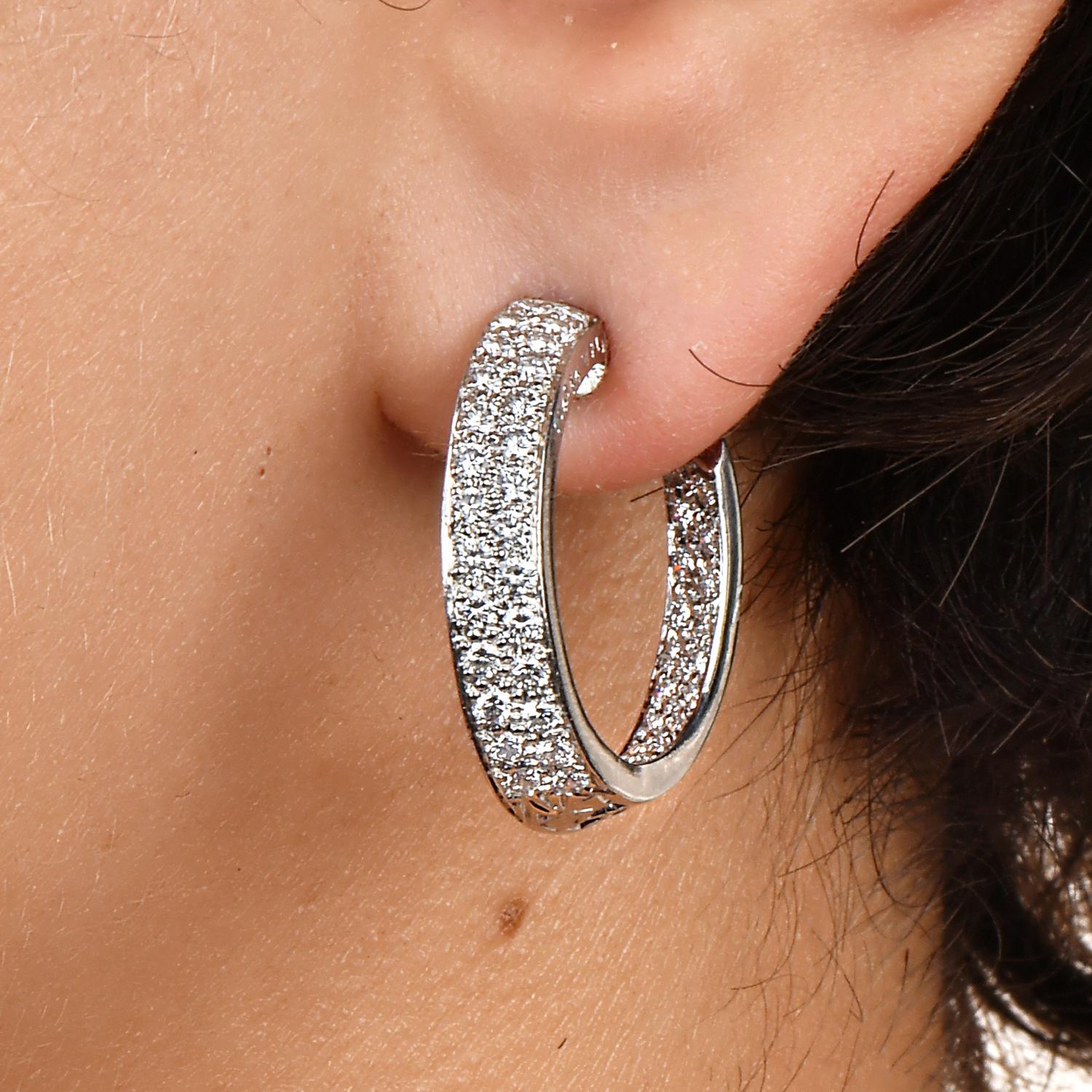 Oscar Heyman Diamond Platinum Inside Outside Hoop Earrings For Sale 1