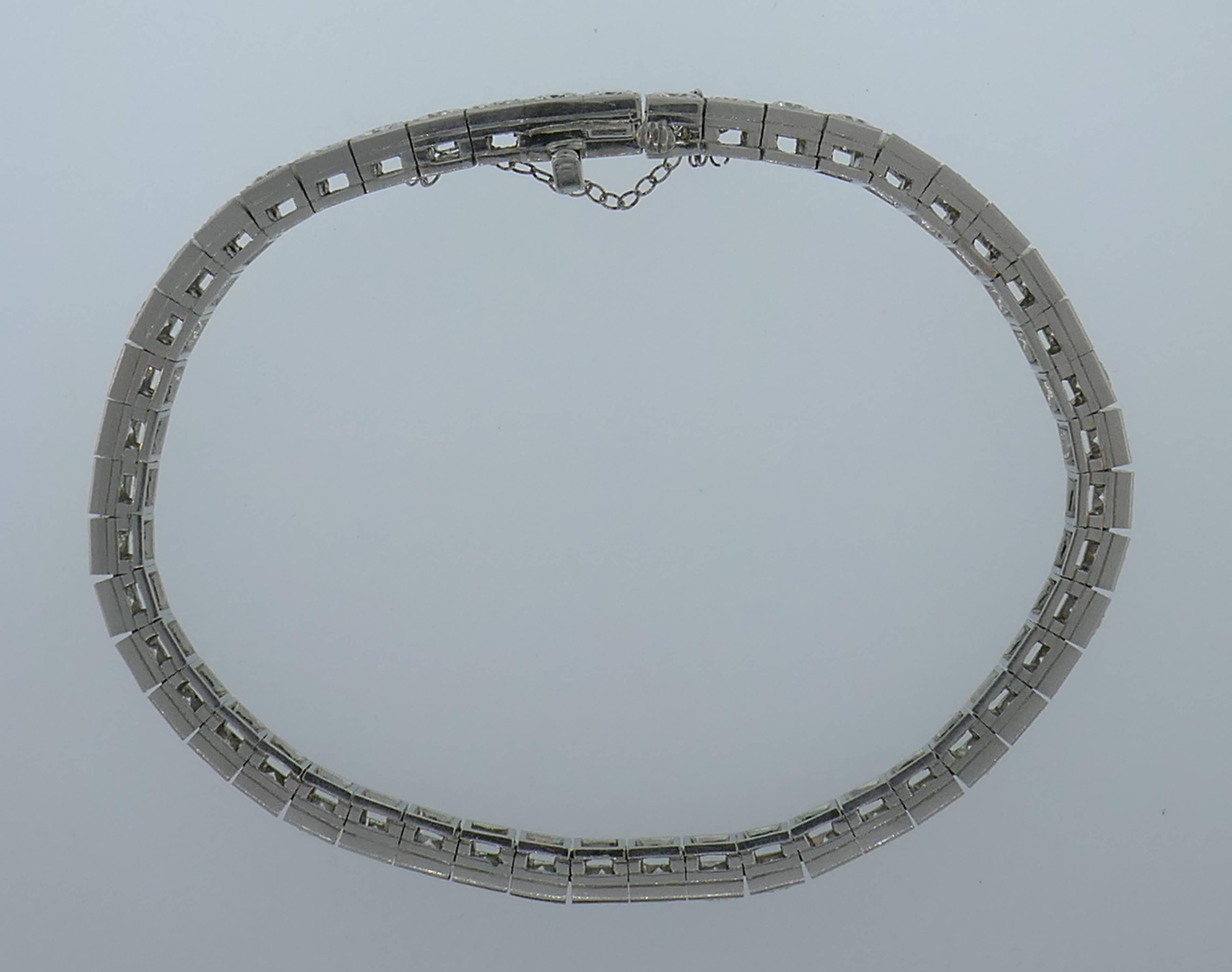 Oscar Heyman Diamond Platinum Tennis Bracelet, 4.80 Carat, 1950s 1