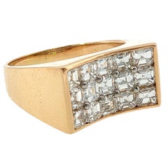 Oscar Heyman Diamond Ring Asscher-Cuts Platinum 18K Yellow Gold 1970s