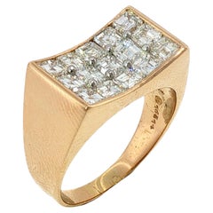Oscar Heyman Diamond Ring Asscher-Cuts Platinum 18K Yellow Gold 1970s