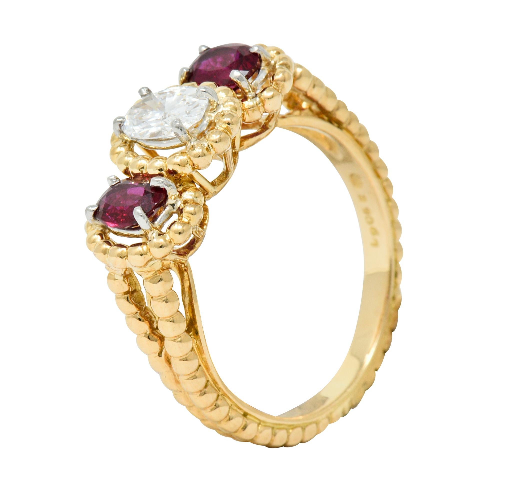 Oscar Heyman Diamond Ruby 18 Karat Gold Platinum Three-Stone Ring 3