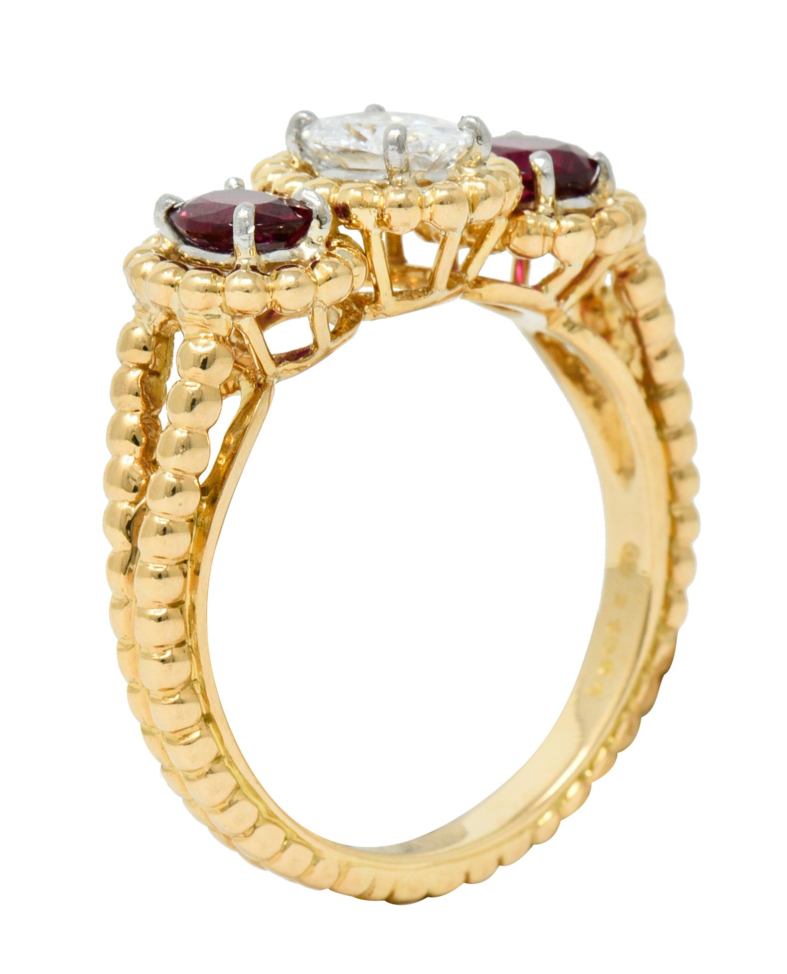 Oscar Heyman Diamond Ruby 18 Karat Gold Platinum Three-Stone Ring 1