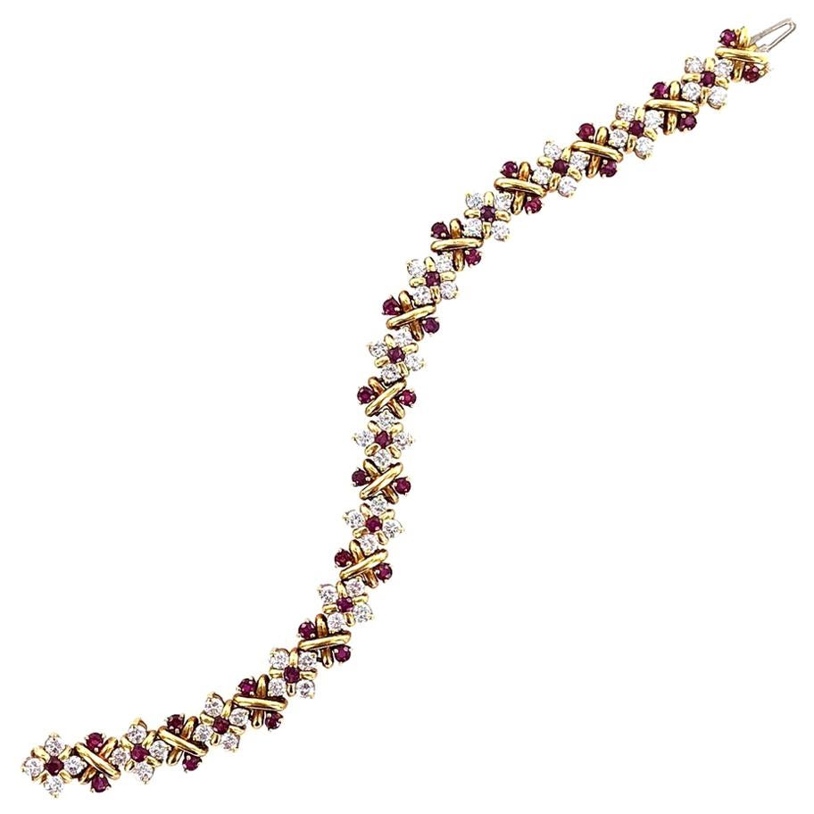 Oscar Heyman Diamond Ruby 18 Karat Yellow Gold Link Bracelet