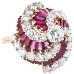 Oscar Heyman Diamond Ruby Domed Swirl Cocktail Ring
