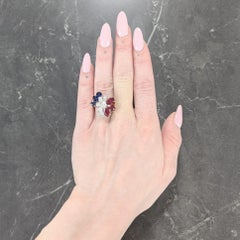 Oscar Heyman Diamond Ruby Sapphire Platinum 18K Gold Cluster Ring