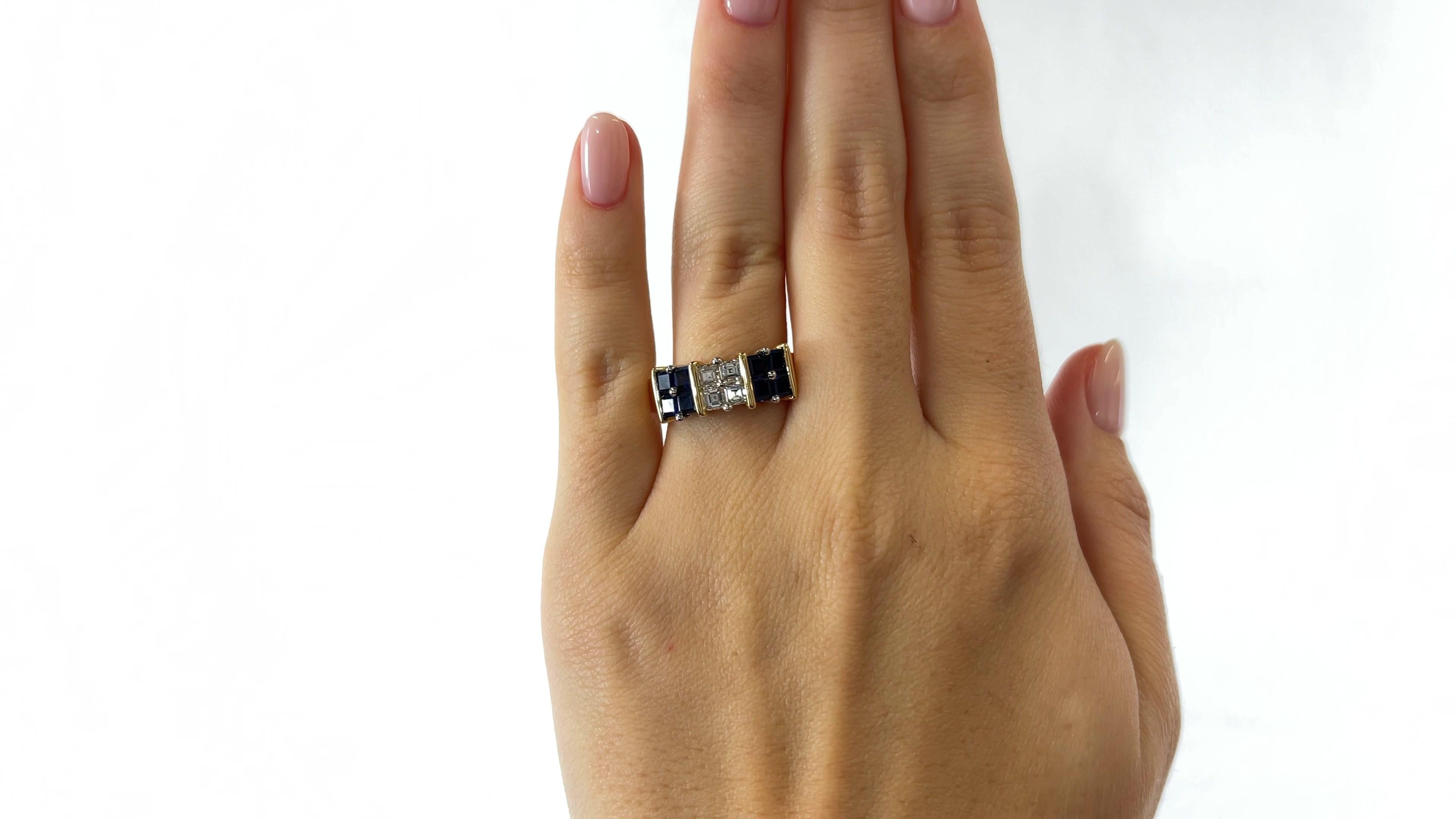 Asscher Cut Oscar Heyman Diamond Sapphire 18 Karat Gold Ring