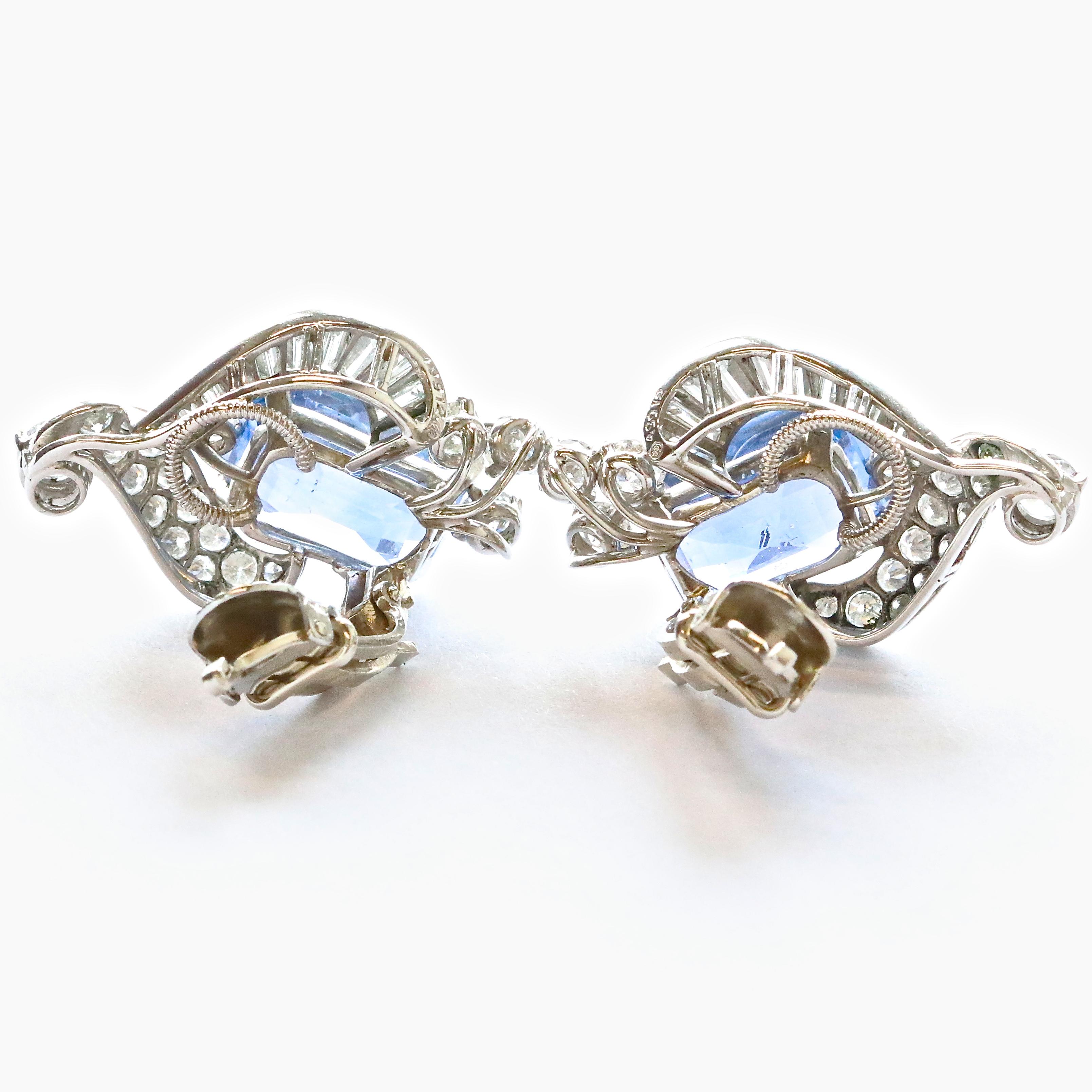 Oscar Heyman Diamond Sapphire Platinum Earrings In Excellent Condition In Beverly Hills, CA