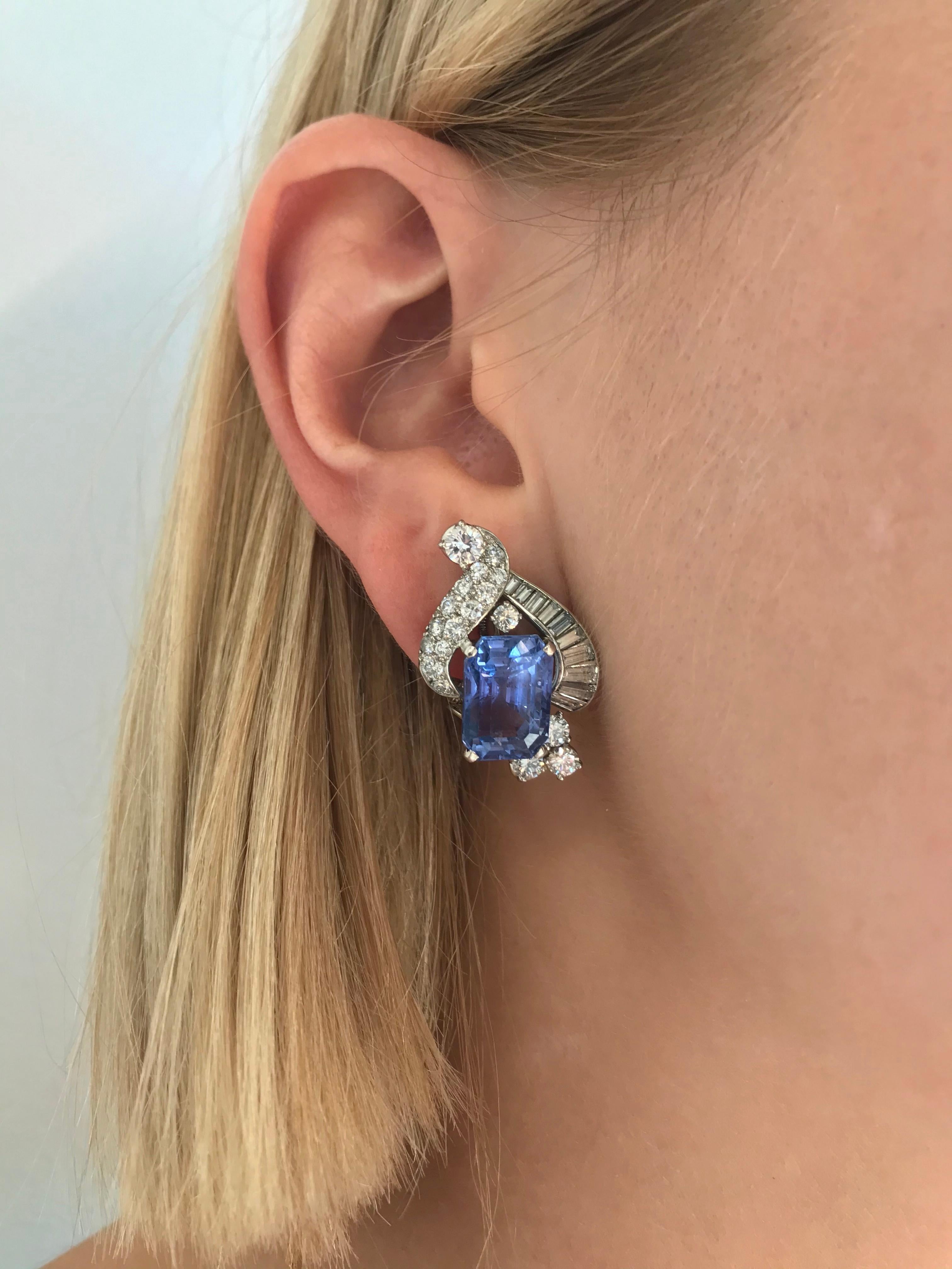 Oscar Heyman Diamond Sapphire Platinum Earrings 1