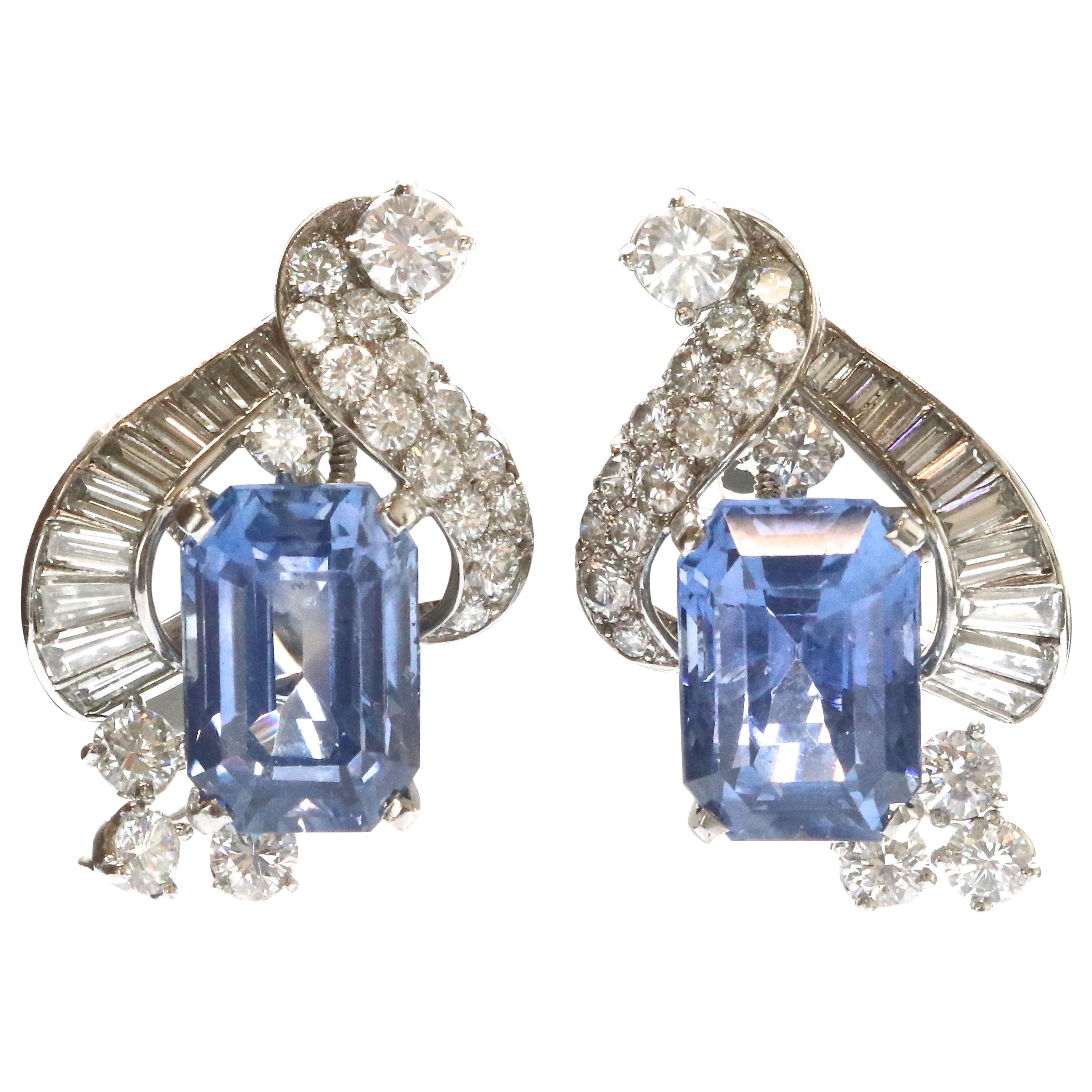 Oscar Heyman Diamond Sapphire Platinum Earrings