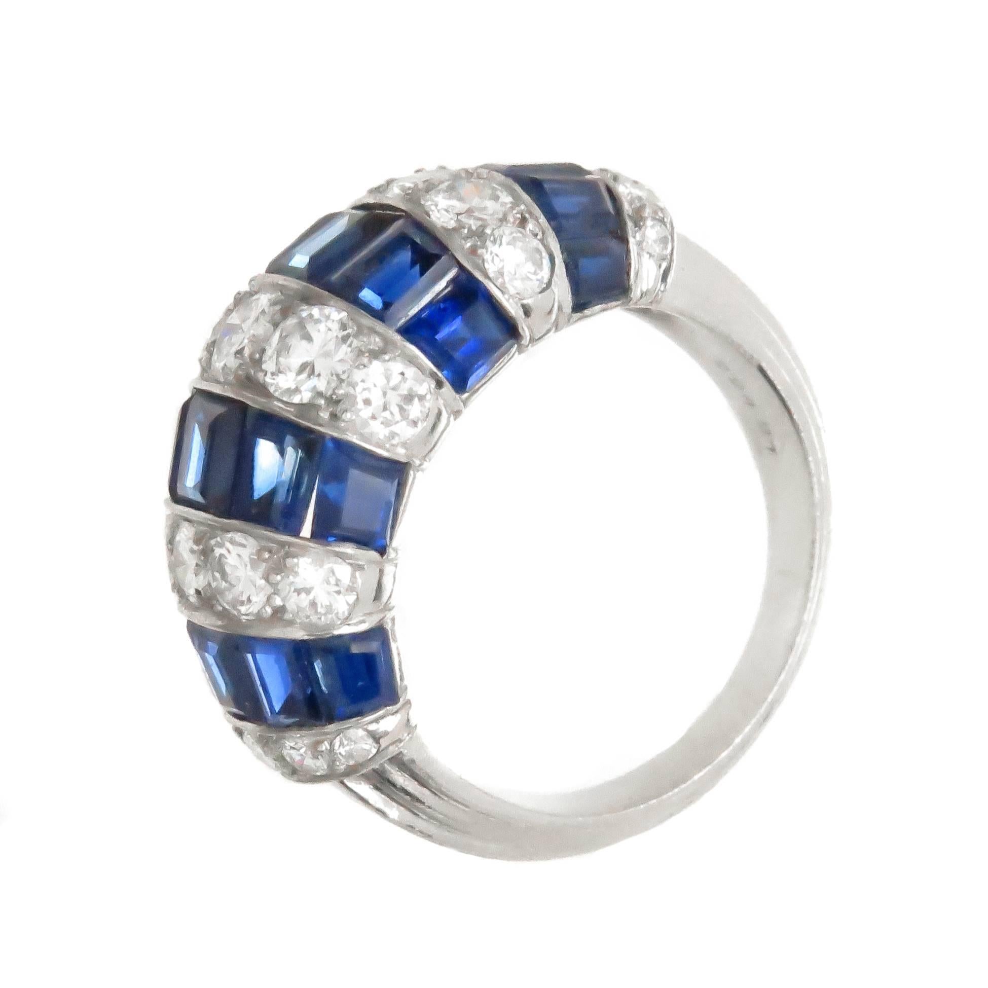 Oscar Heyman Diamond Sapphire Platinum Ring In Excellent Condition In Chicago, IL