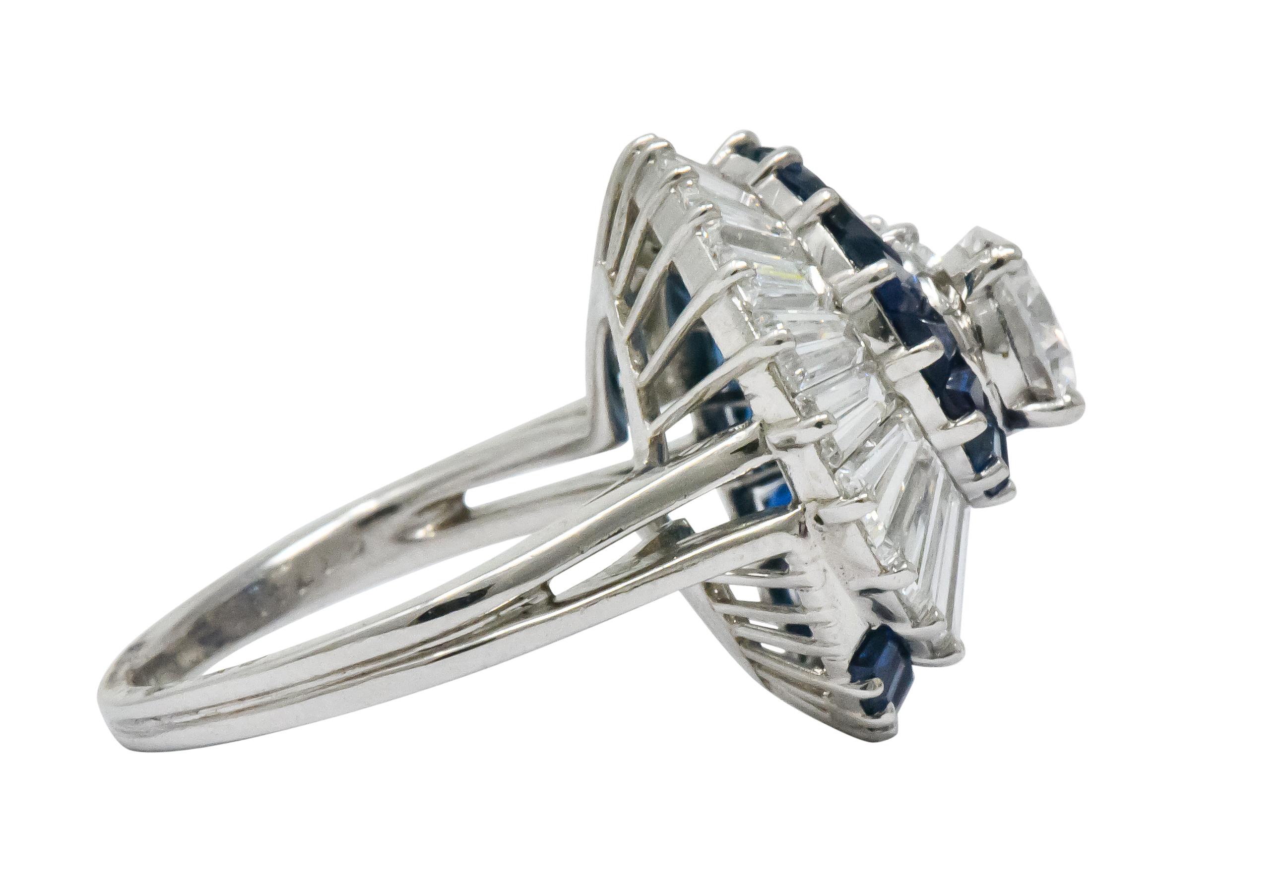 Women's or Men's Oscar Heyman Diamond Sapphire Platinum Swirl Ring GIA, circa 1965
