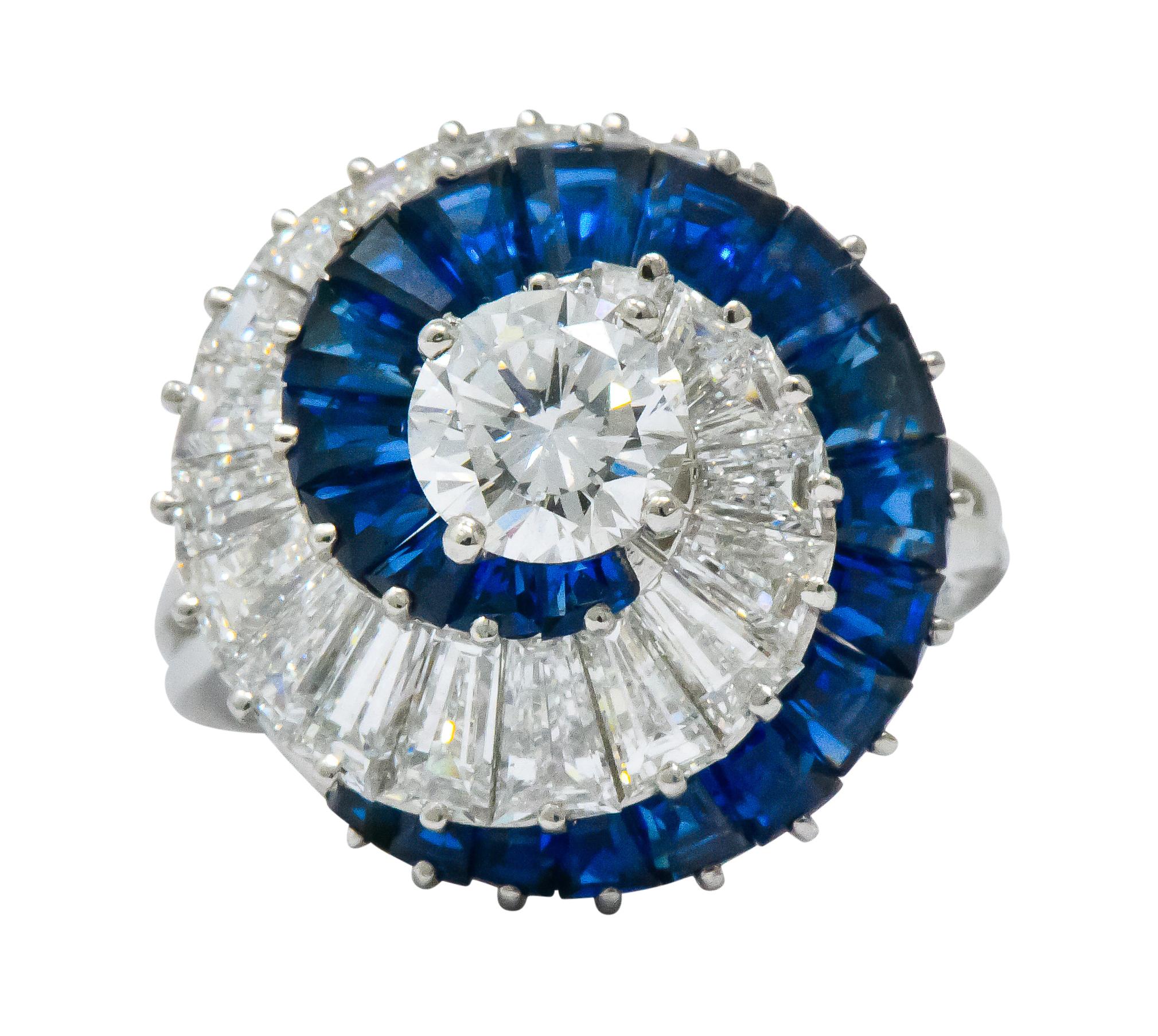 Oscar Heyman Diamond Sapphire Platinum Swirl Ring GIA, circa 1965 2