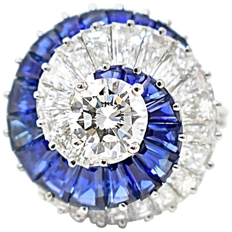 Oscar Heyman Diamond Sapphire Platinum Swirl Ring GIA, circa 1965