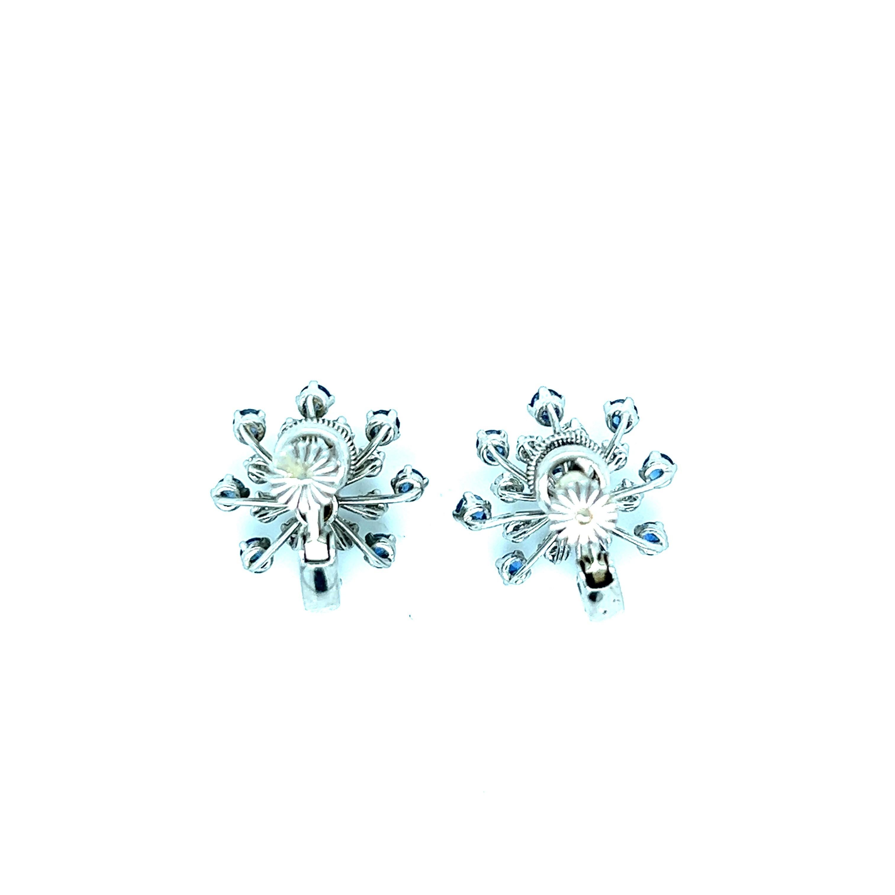 Oscar Heyman Diamond Sapphire Snowflake Earrings In Excellent Condition For Sale In New York, NY