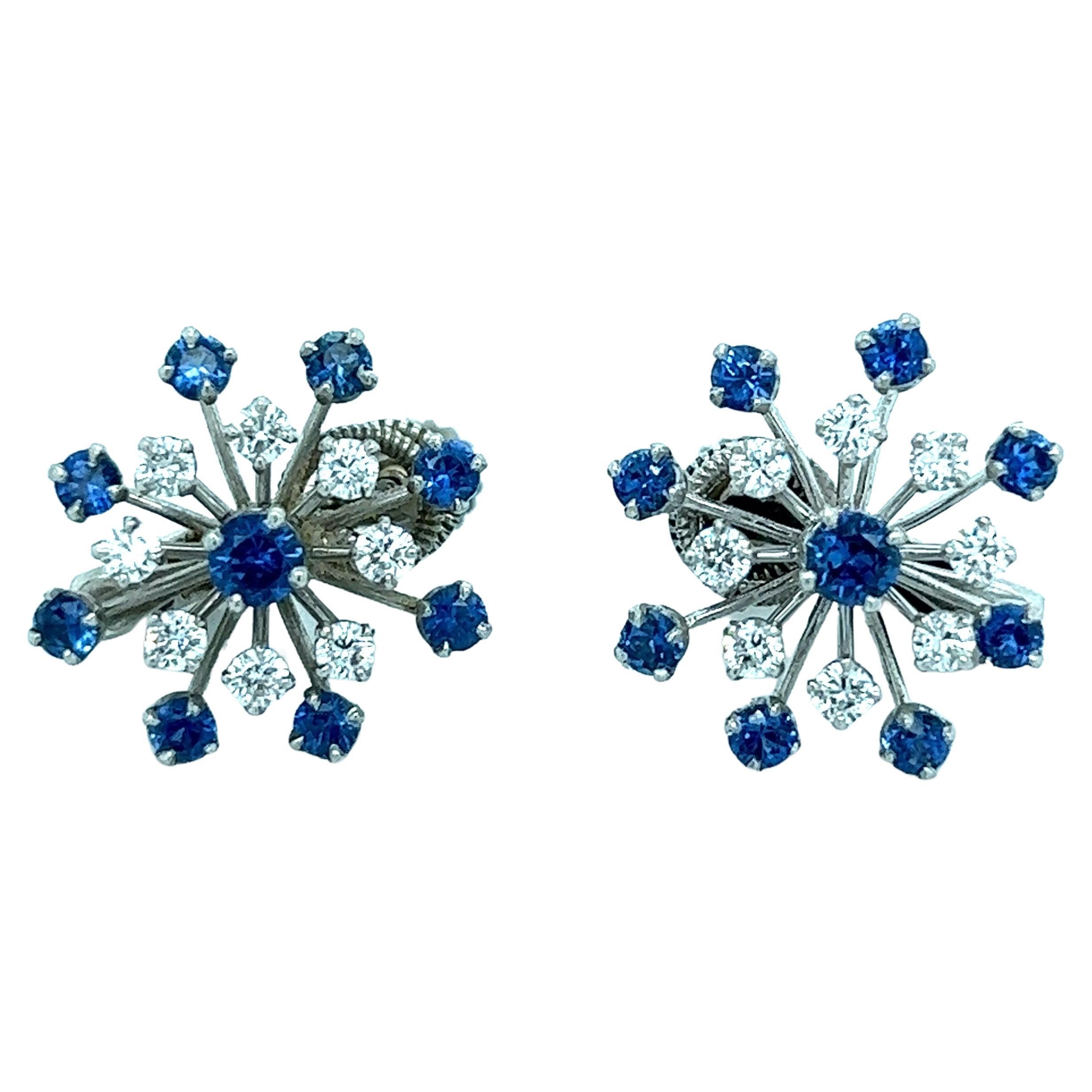 Oscar Heyman Diamond Sapphire Snowflake Earrings For Sale