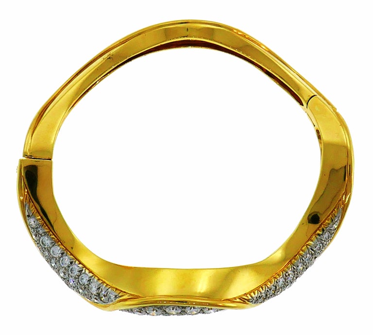 Oscar Heyman Diamond Yellow Gold Bangle Bracelet at 1stDibs