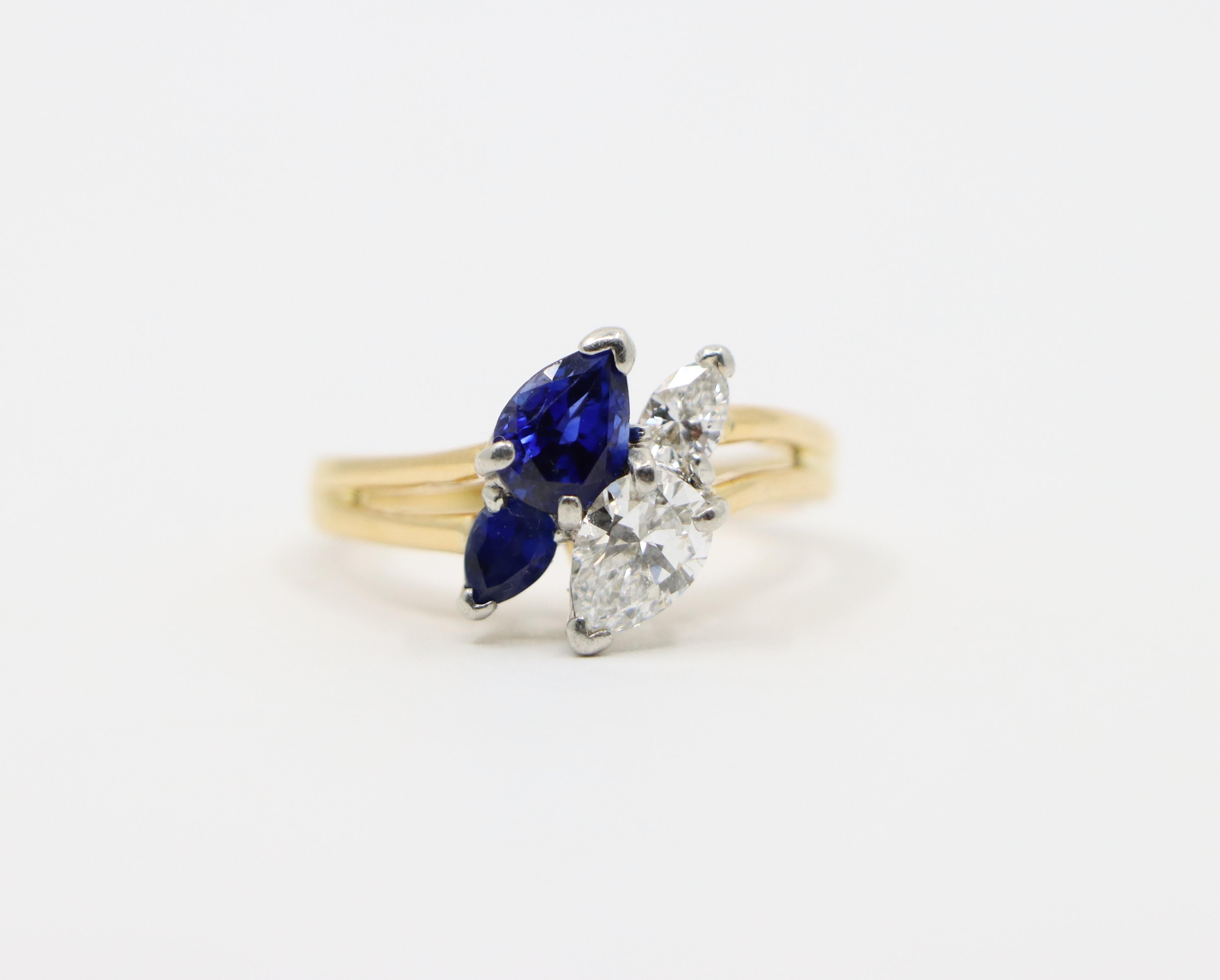 Oscar Heyman Diamonds Sapphire Toi Et Moi Ring In Good Condition For Sale In Flushing, NY