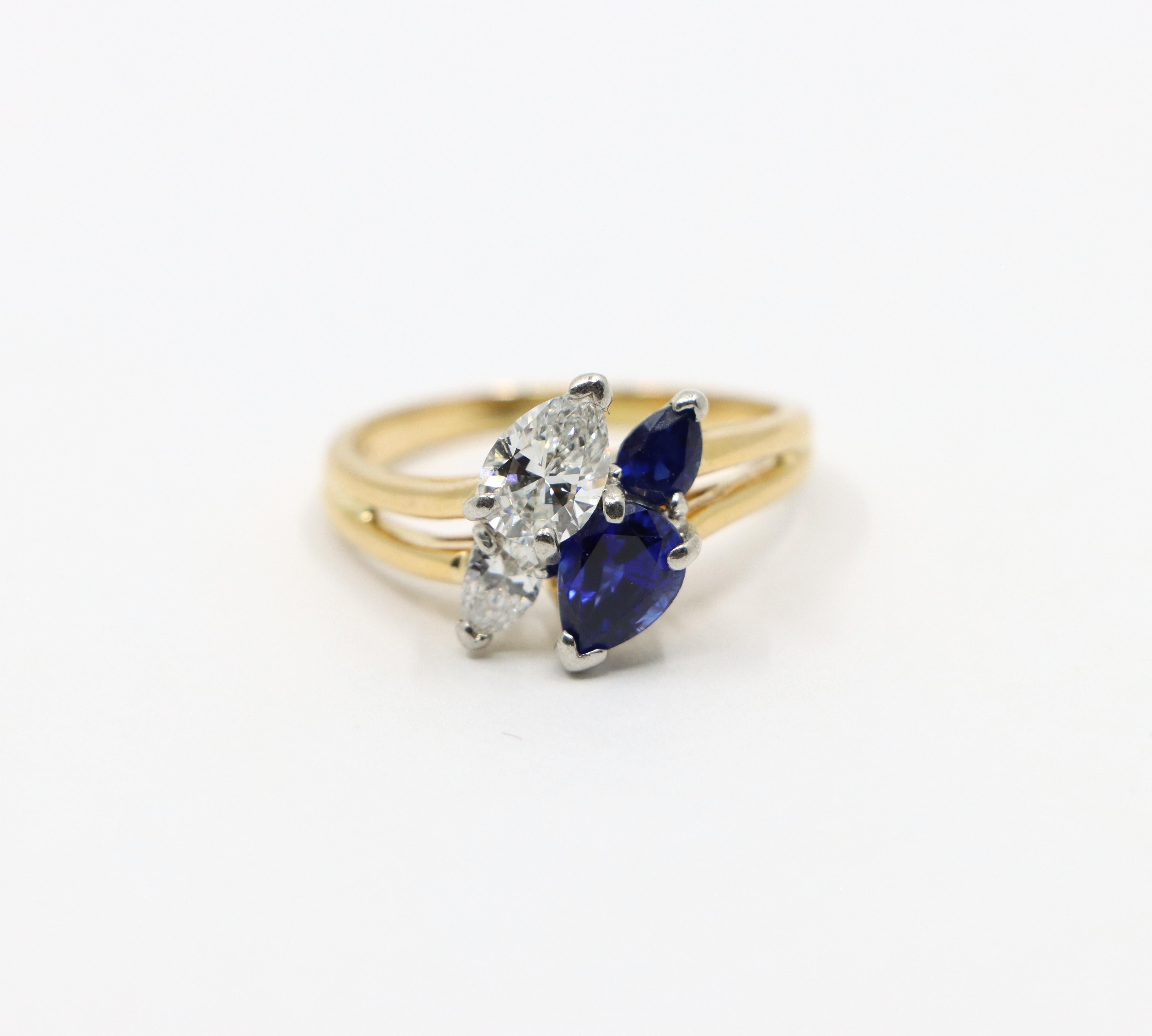 Women's or Men's Oscar Heyman Diamonds Sapphire Toi Et Moi Ring For Sale
