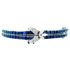 Oscar Heyman Double Line Sapphire Bracelet W/Three Diamond Stations