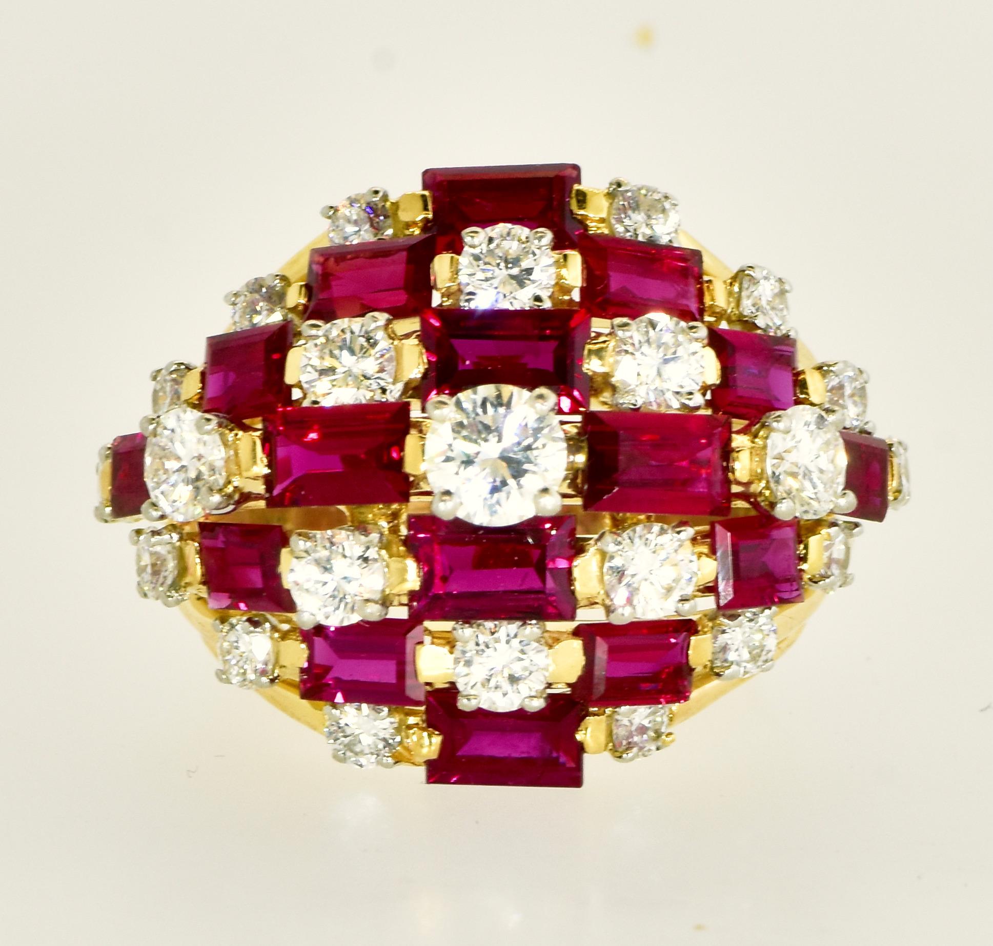 Oscar Heyman Dramatischer Vintage-Ring mit 7 Reihen Rubin und Diamant 4