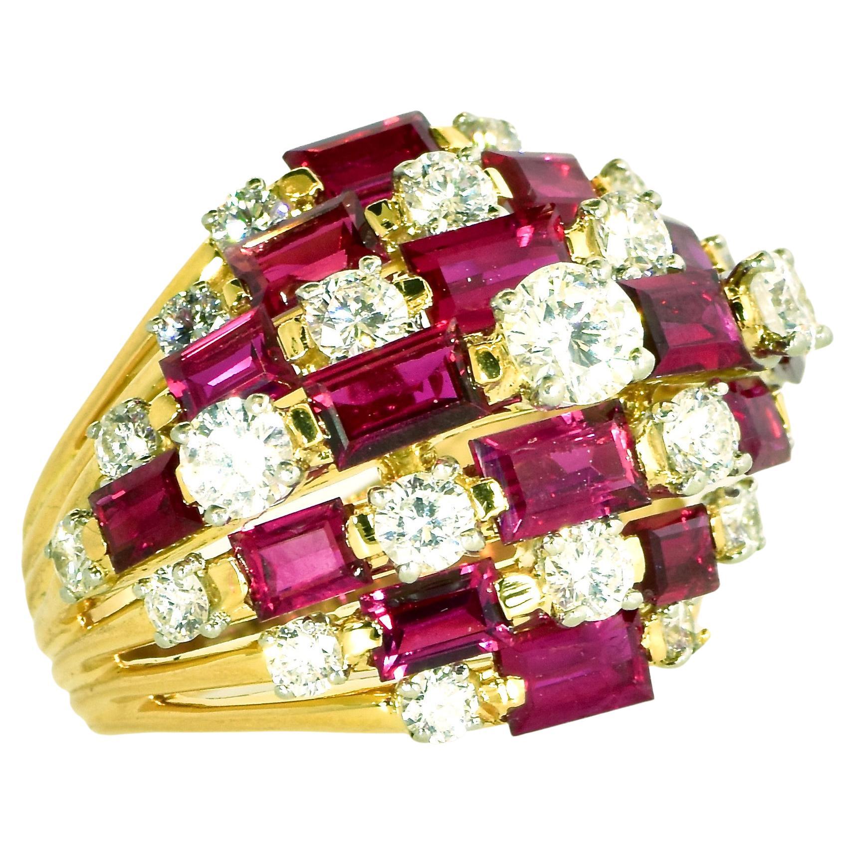 Oscar Heyman Dramatischer Vintage-Ring mit 7 Reihen Rubin und Diamant (Zeitgenössisch)