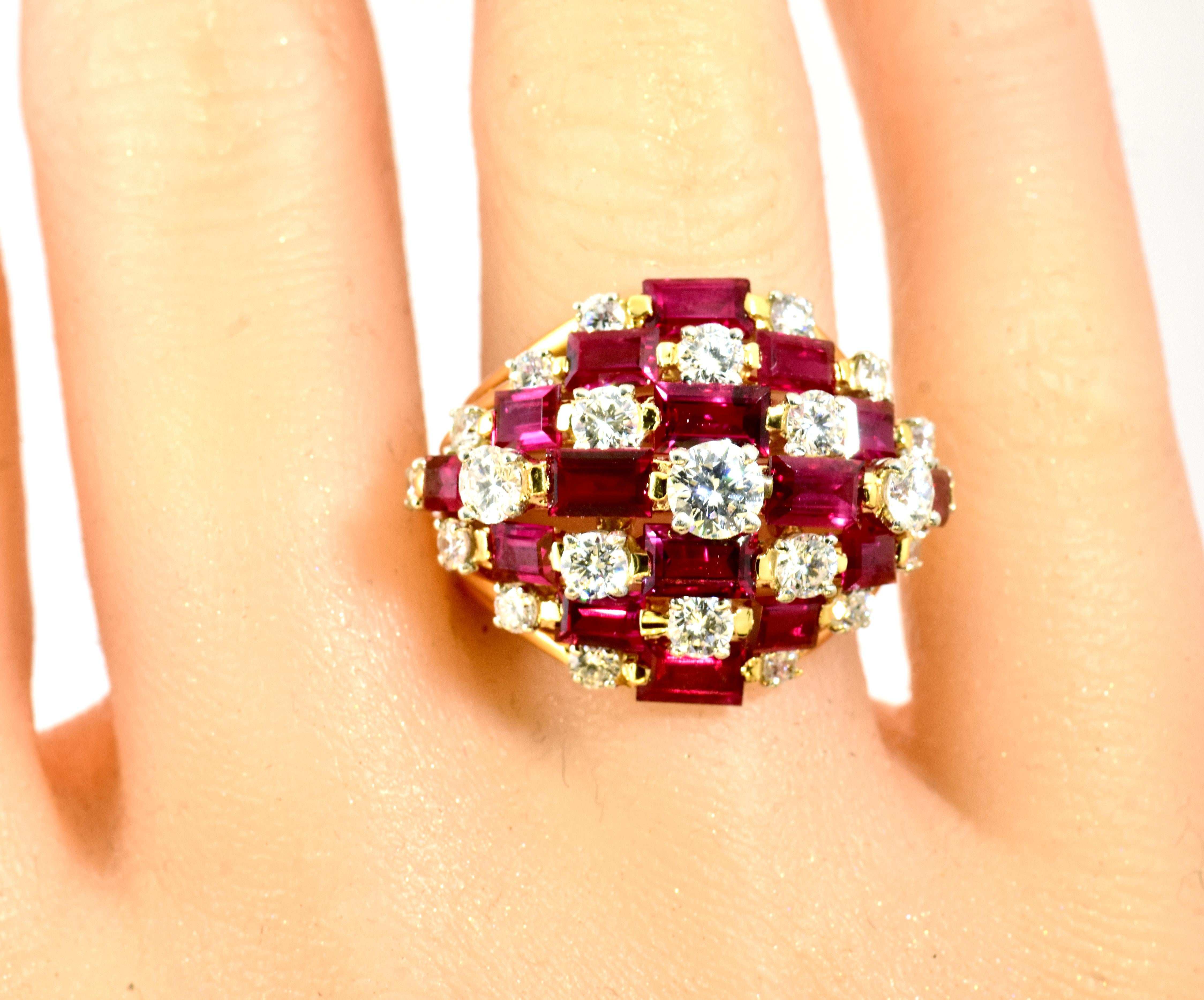 Women's or Men's Oscar Heyman Dramatic Large 7 Row Ruby and Diamond Vintage Ring