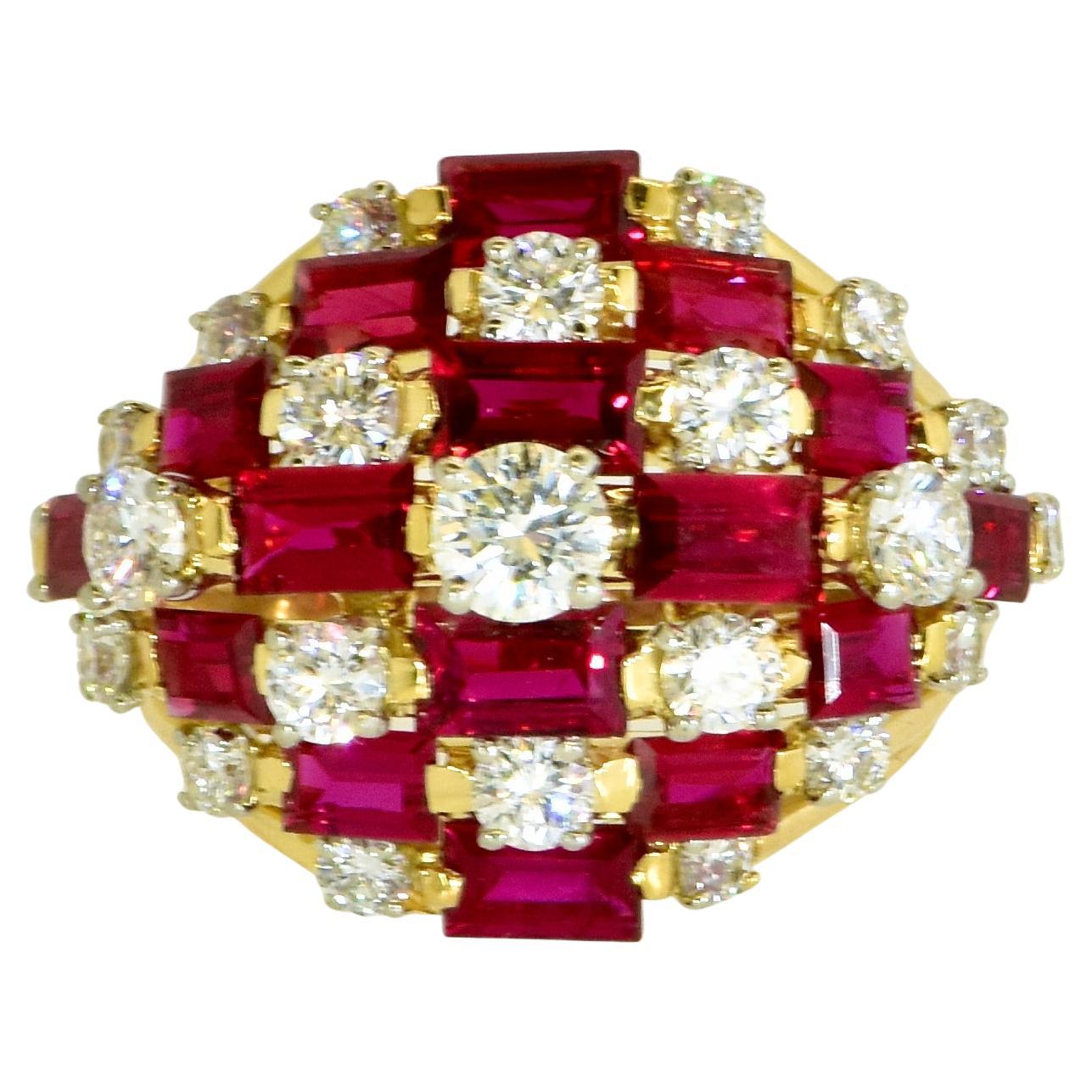 Oscar Heyman Dramatic Large 7 Row Ruby and Diamond Vintage Ring