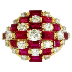 Oscar Heyman Dramatic Large 7 Row Ruby and Diamond Vintage Ring