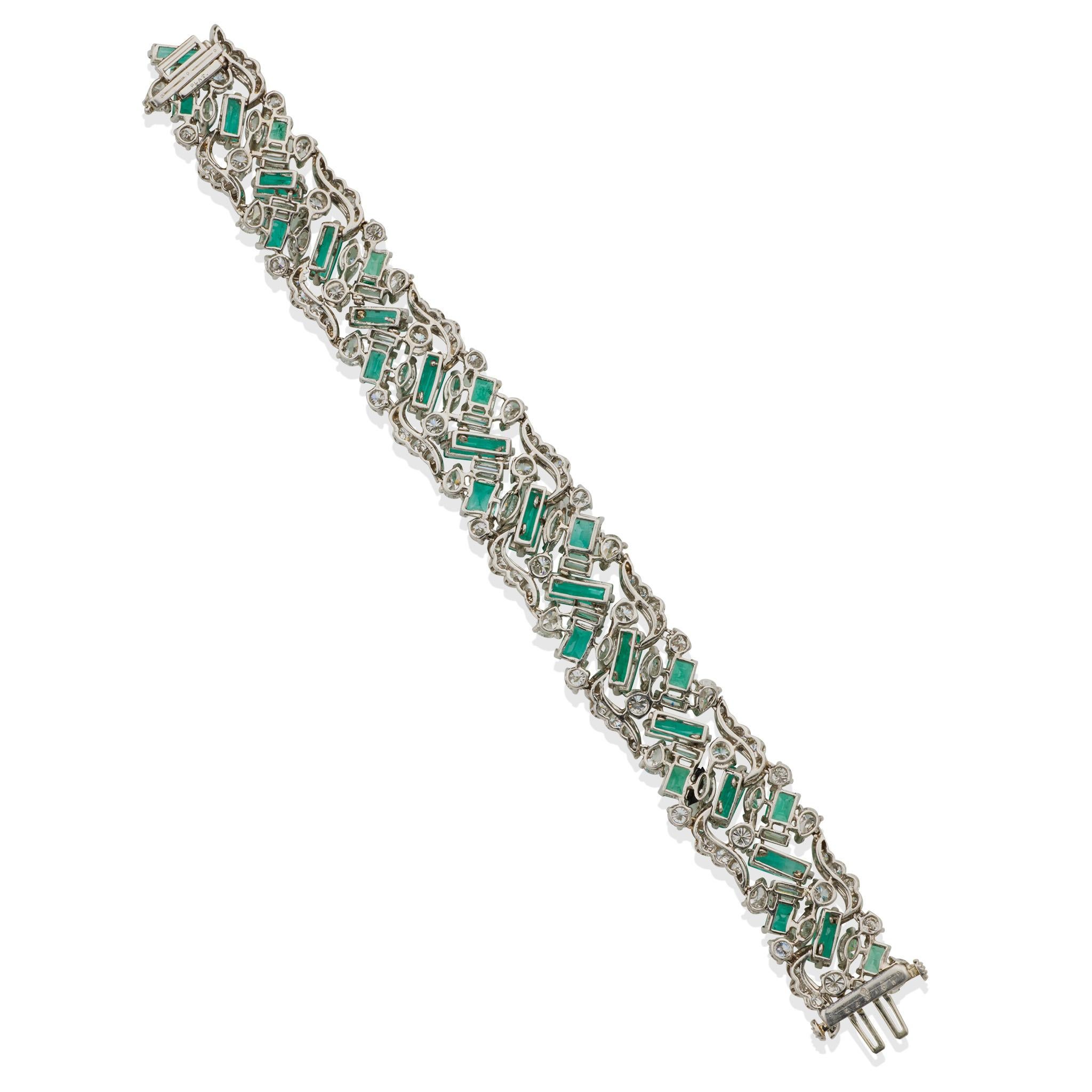 Oscar Heyman Emerald and Diamond Bracelet In Excellent Condition For Sale In New York, NY