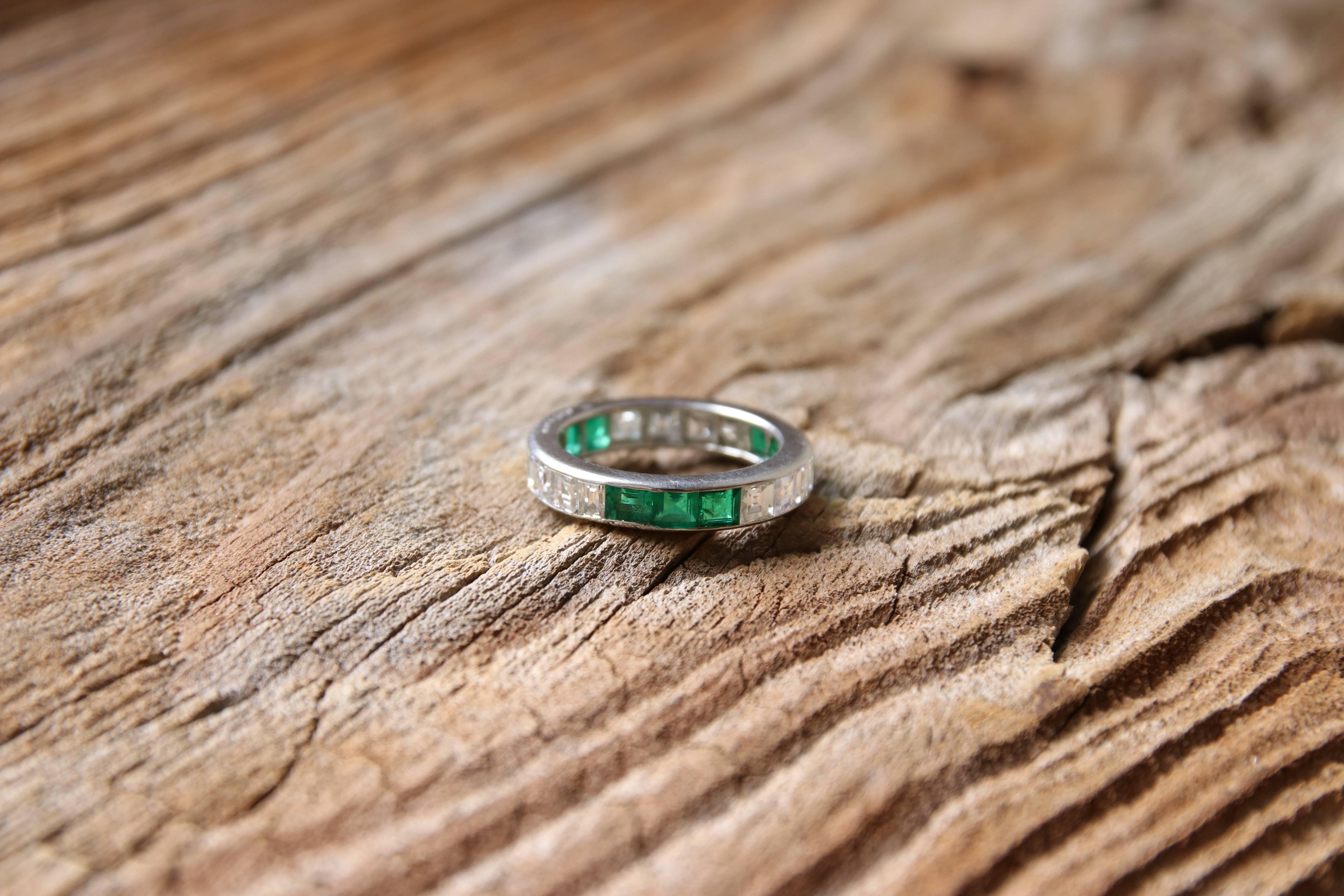 Women's Oscar Heyman Emerald and Diamond Eternity Ring, circa 1965 For Sale