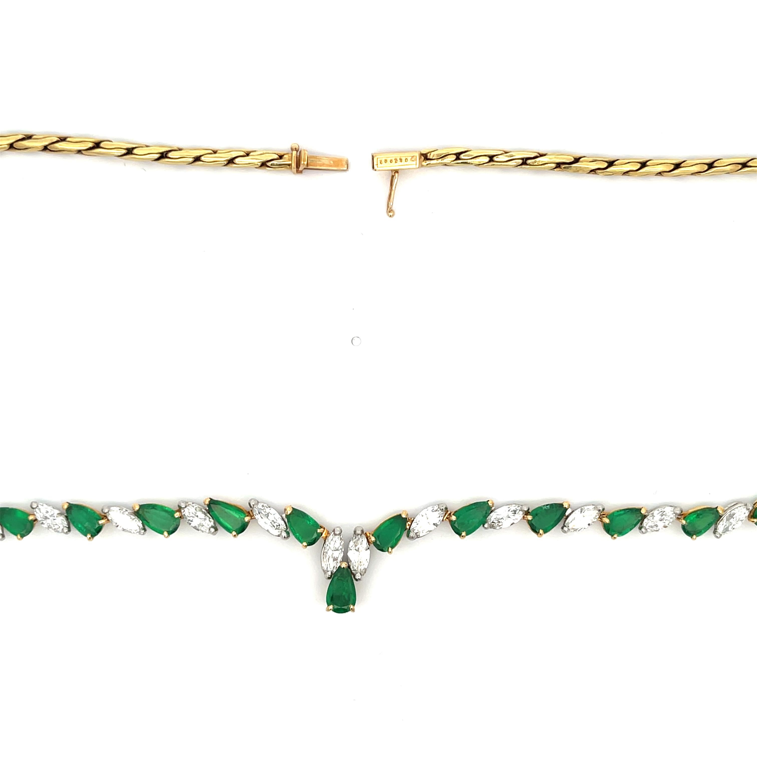 Oscar Heyman Emerald and Diamond Necklace 18K Yellow Gold In Excellent Condition In Dallas, TX