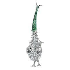 Oscar Heyman Emerald and Diamond Peacock Brooch