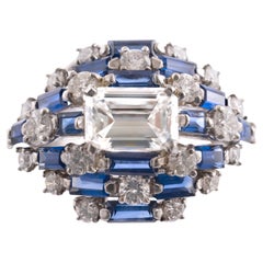 Oscar Heyman Emerald Cut Diamond 2.04ct F/VS1 GIA & Sapphire Ring 1960's