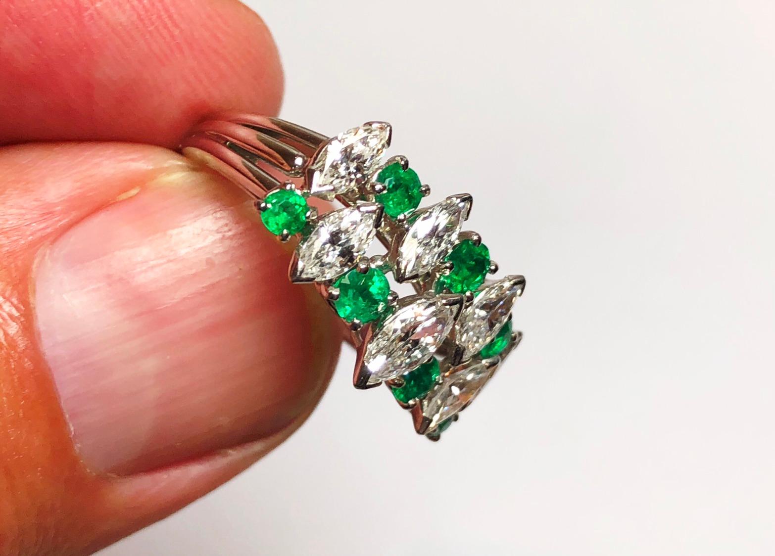 Oscar Heyman Emerald Diamond Platinum Ring In Good Condition In London, GB