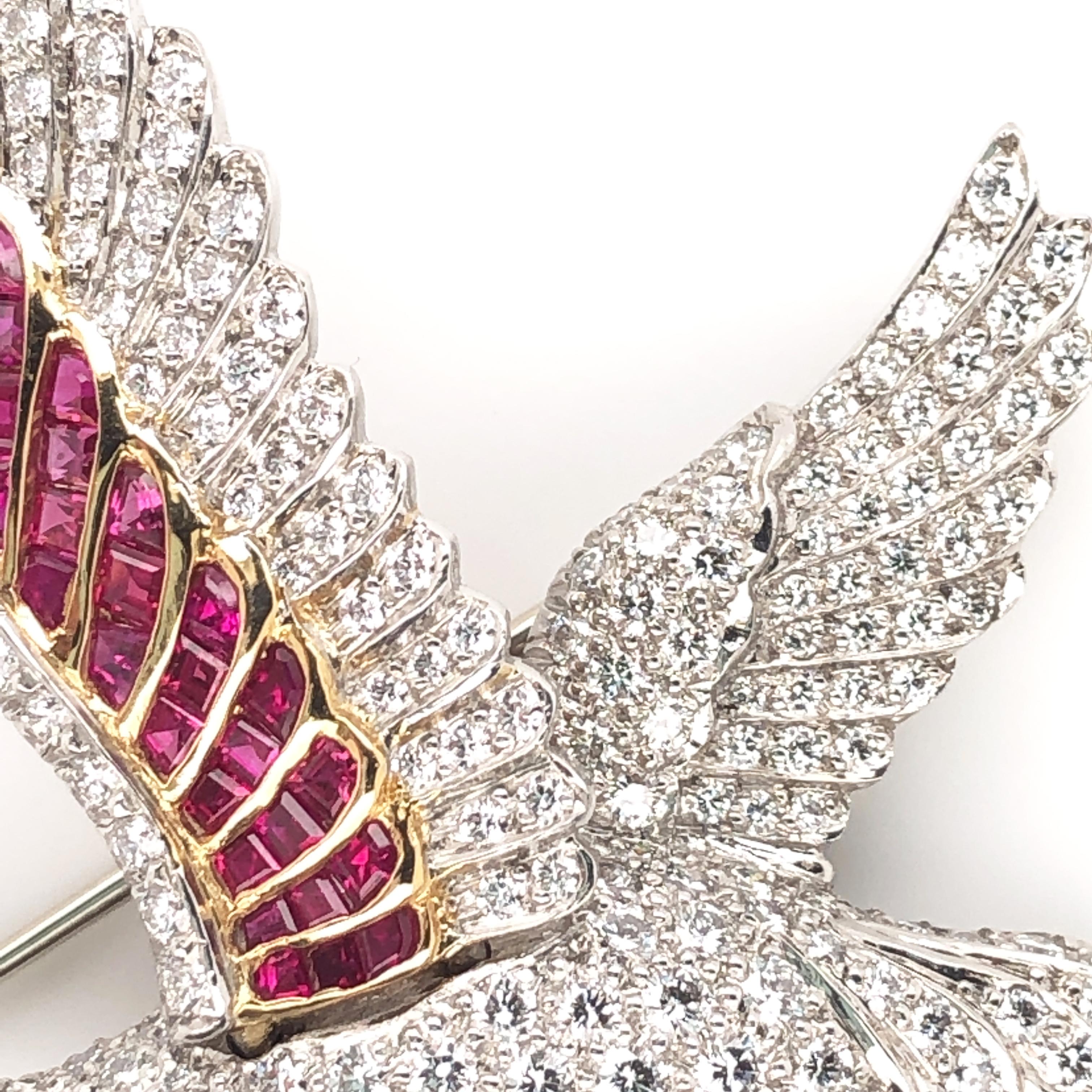 Oscar Heyman Flying Egret Ruby and Diamond Bird Brooch In New Condition For Sale In New York City, NY