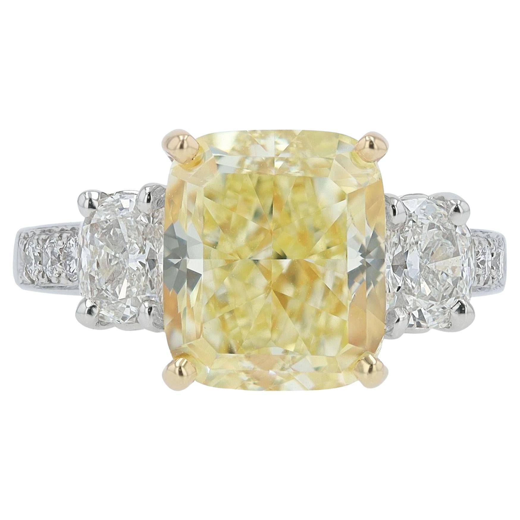 Oscar Heyman GIA Certified 5.04 Carat Fancy Yellow Diamond Engagement Ring
