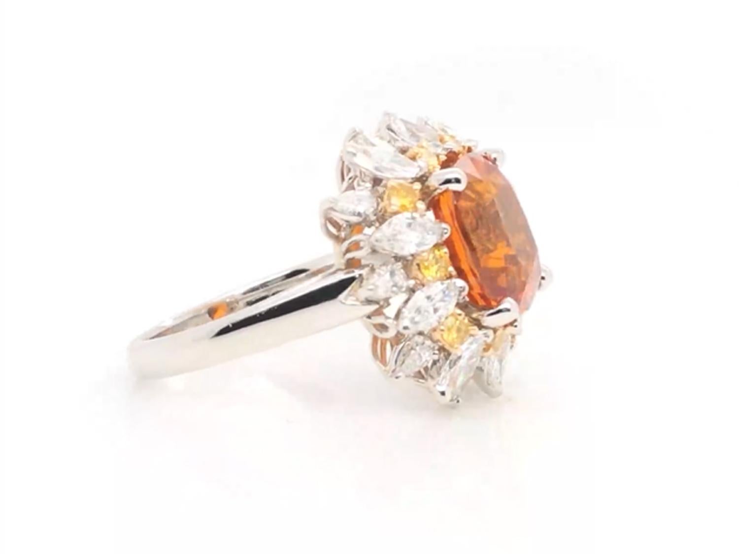 Contemporary Oscar Heyman GIA Certified 6.04ct Orange Sapphire, Diamond & Yellow Diamond Ring
