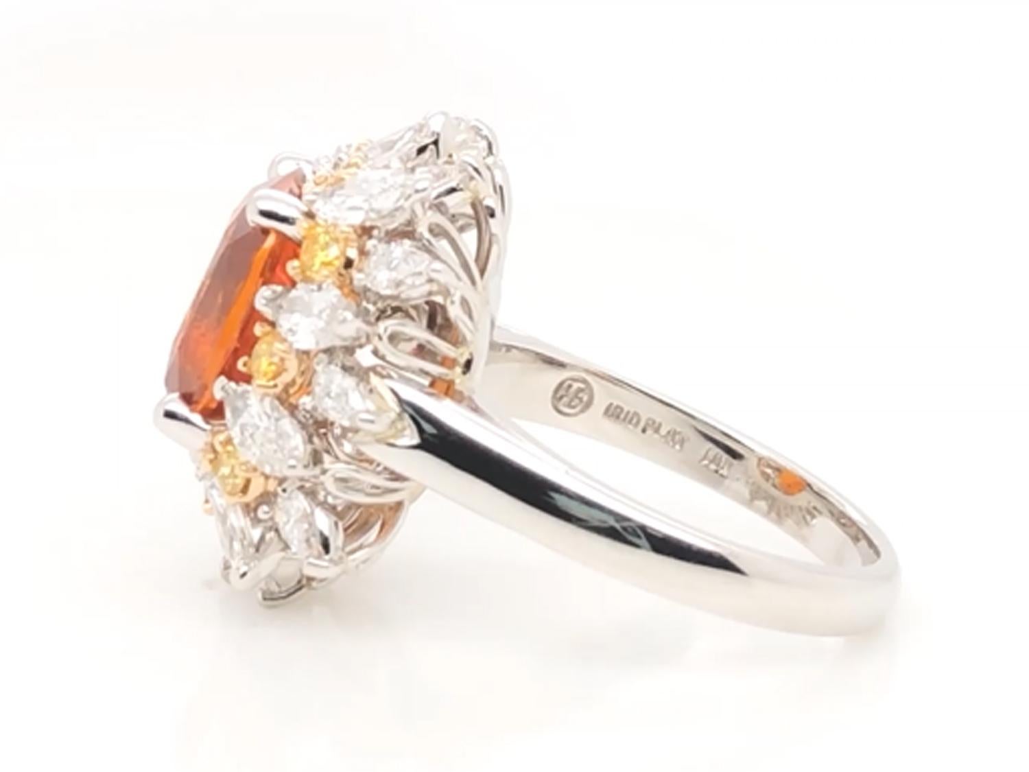 Oscar Heyman GIA Certified 6.04ct Orange Sapphire, Diamond & Yellow Diamond Ring In New Condition In New York City, NY