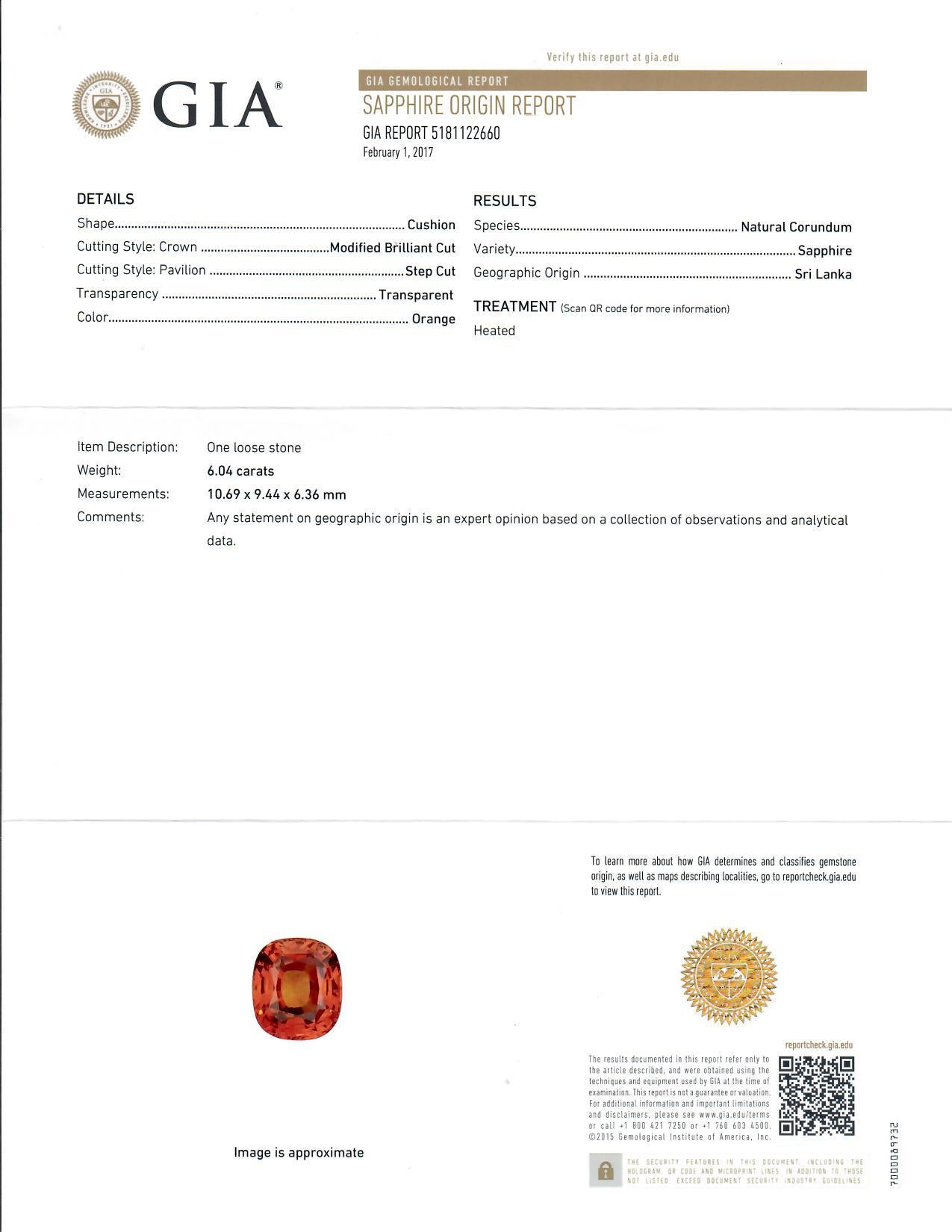 Oscar Heyman GIA Certified 6.04ct Orange Sapphire, Diamond & Yellow Diamond Ring 2