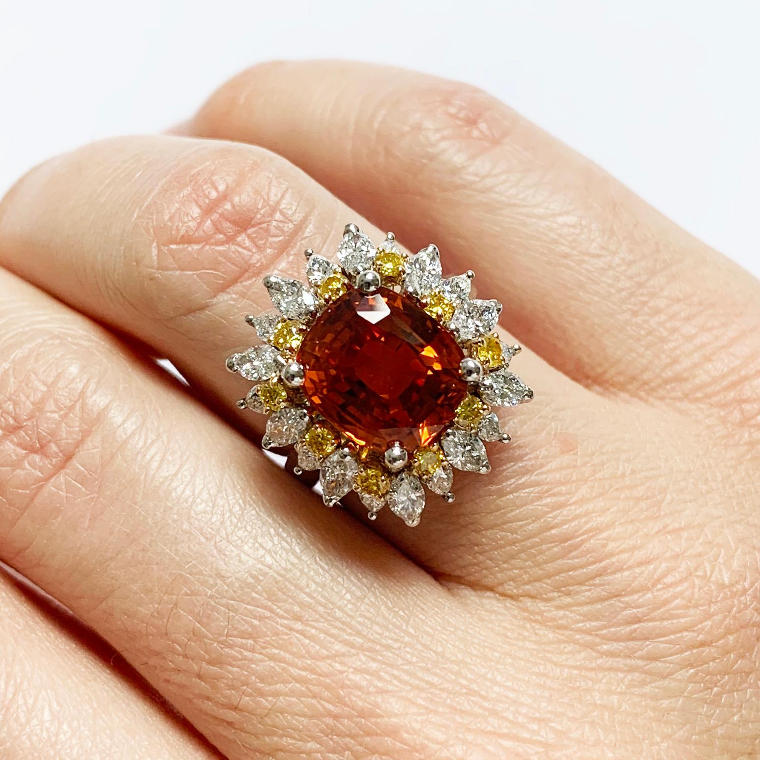 Oscar Heyman GIA Certified 6.04ct Orange Sapphire, Diamond & Yellow Diamond Ring 1