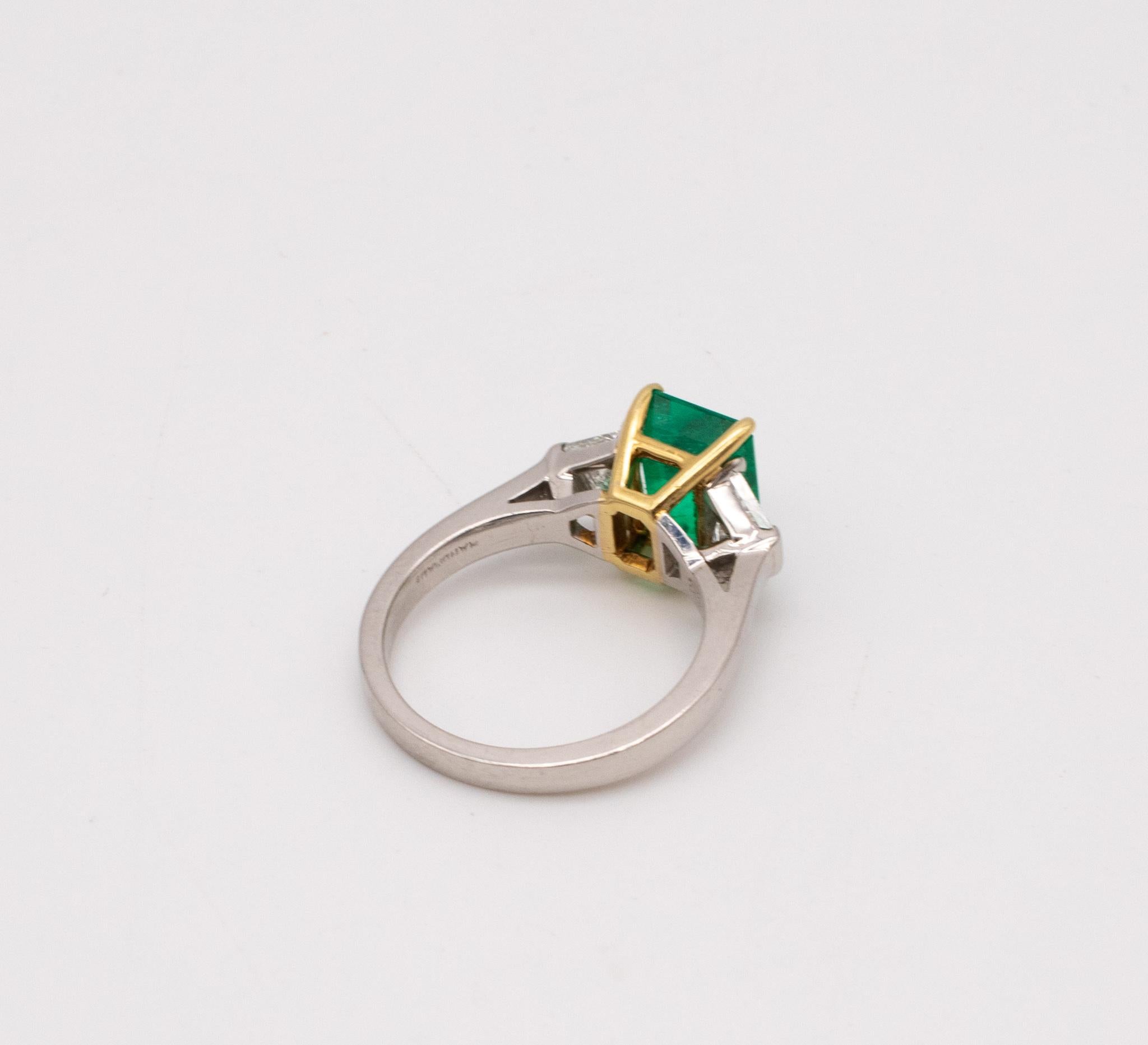 Women's Oscar Heyman Gia Certified Classic Ring Plat 18Kt Gold 3.19 Cts Diamonds Emerald For Sale