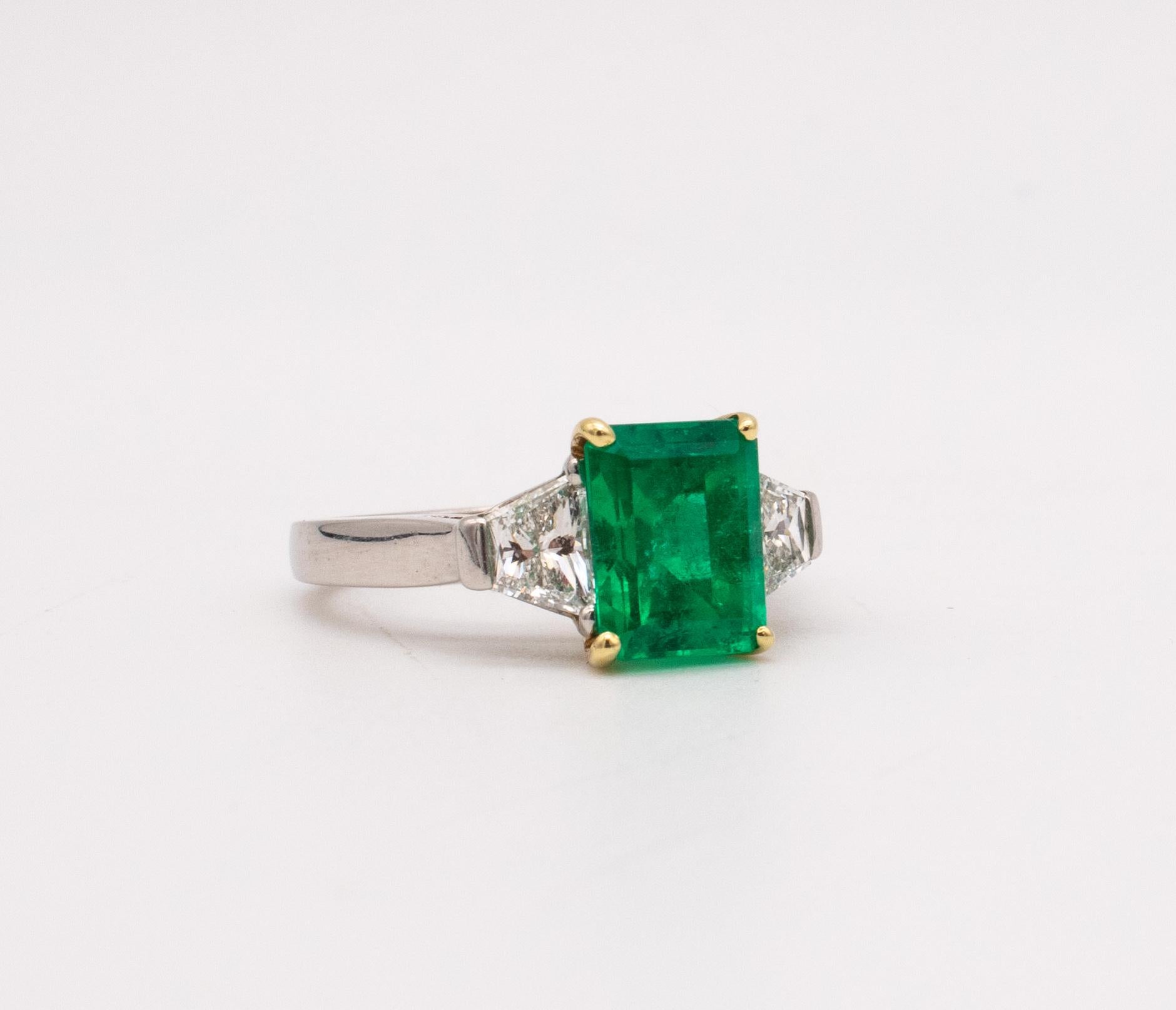 Oscar Heyman Gia Certified Classic Ring Plat 18Kt Gold 3.19 Cts Diamonds Emerald For Sale 1