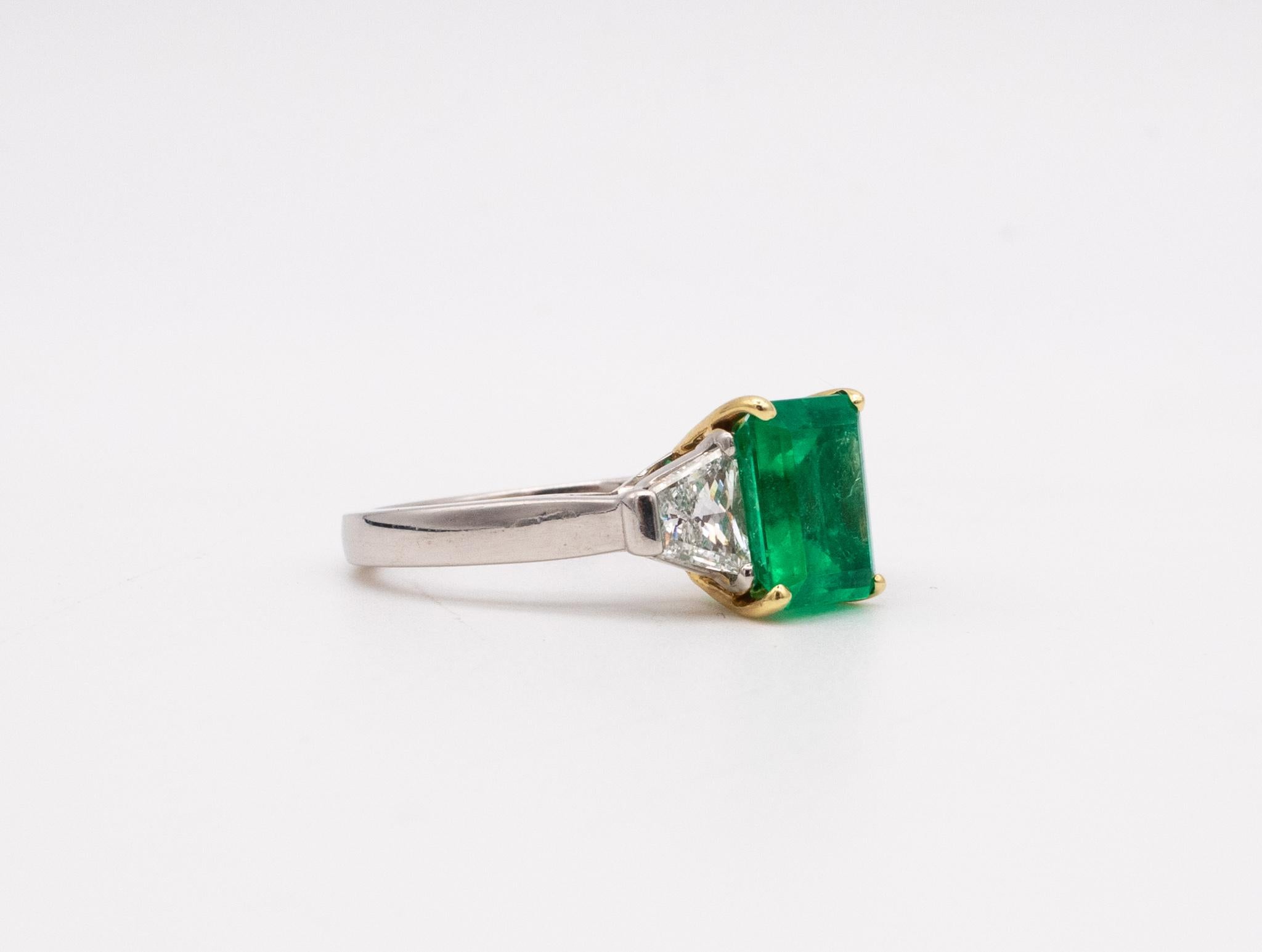 Oscar Heyman Gia Certified Classic Ring Plat 18Kt Gold 3.19 Cts Diamonds Emerald For Sale 2